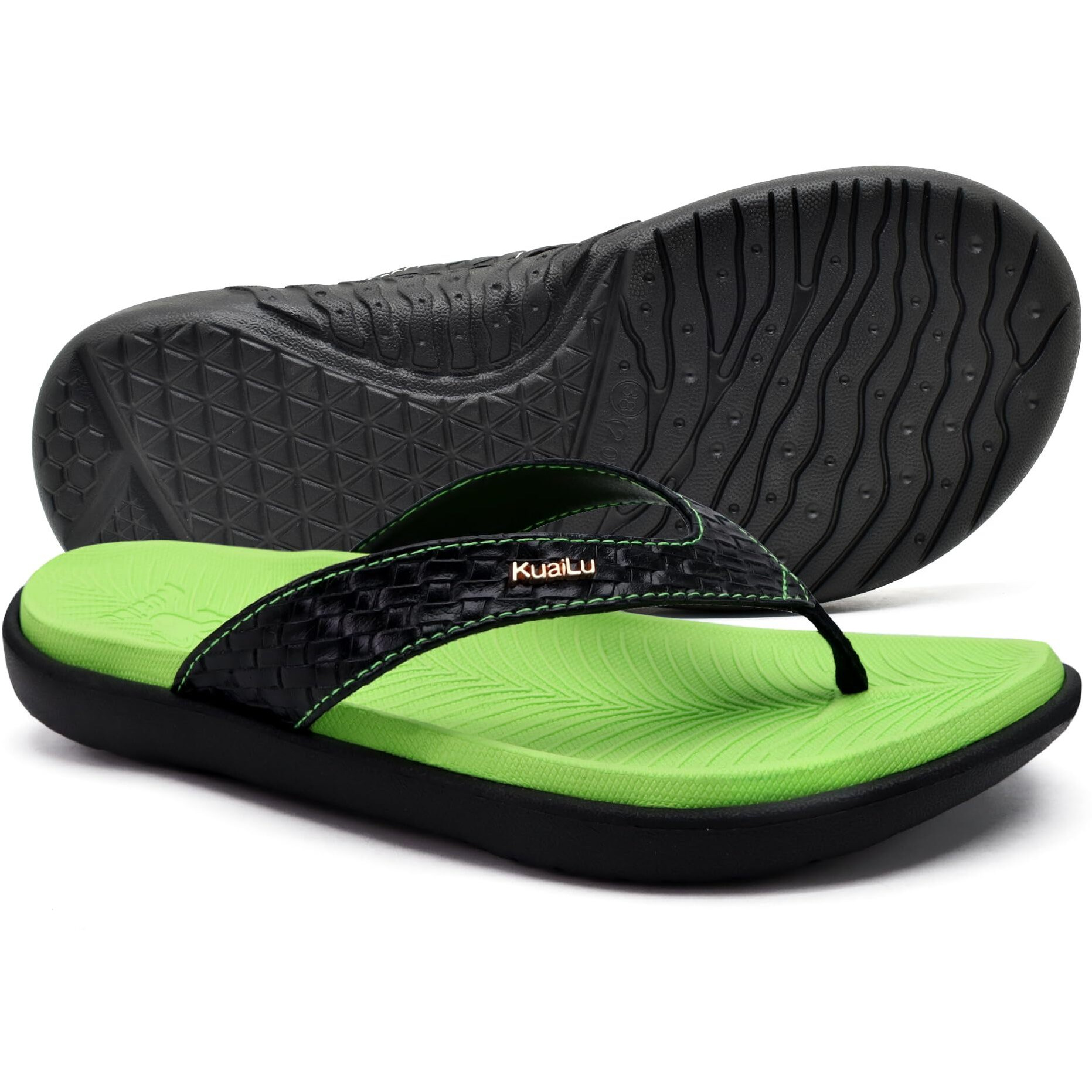 Kuailu Flip Flops For Women Ladies Yoga Mat Comfortable Sport Walking Thong Sandal With Plantar Fasciitis Arch Support Slip-On Slides Indoor Outdoor For Summer Size 10.5 Green