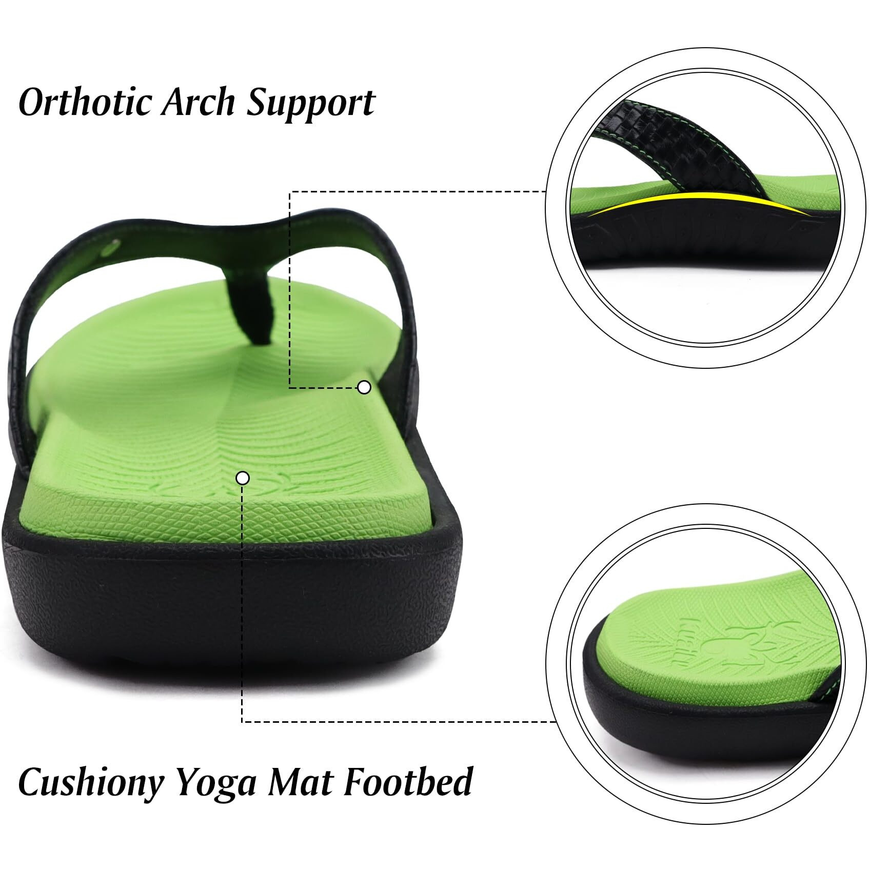 Kuailu Flip Flops For Women Ladies Yoga Mat Comfortable Sport Walking Thong Sandal With Plantar Fasciitis Arch Support Slip-On Slides Indoor Outdoor For Summer Size 10.5 Green