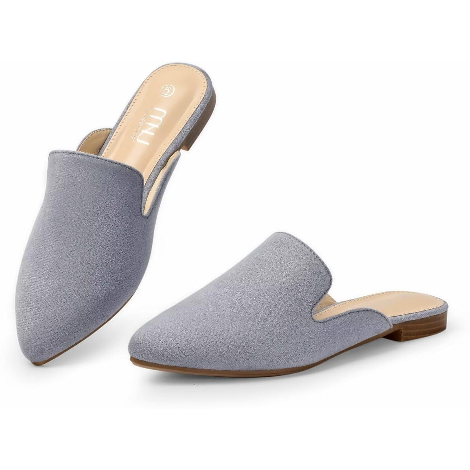 Musshoe Mules For Women Flats Comfortable Pointed Toe Women Mules,Grey 8.5
