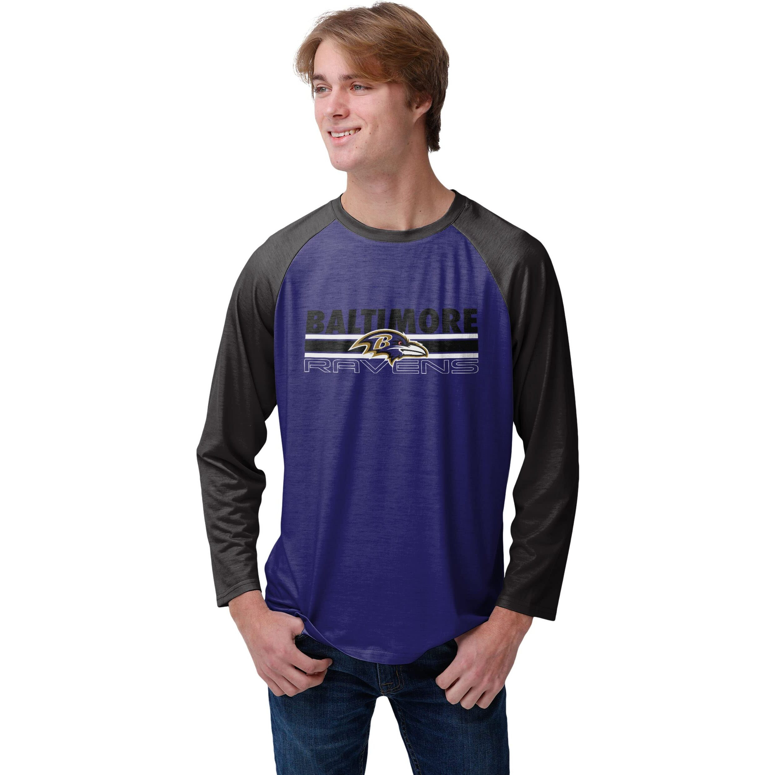 Foco Men's Nfl Team Logo Raglan T-Shirt, Colorblock Wordmark, X-Large