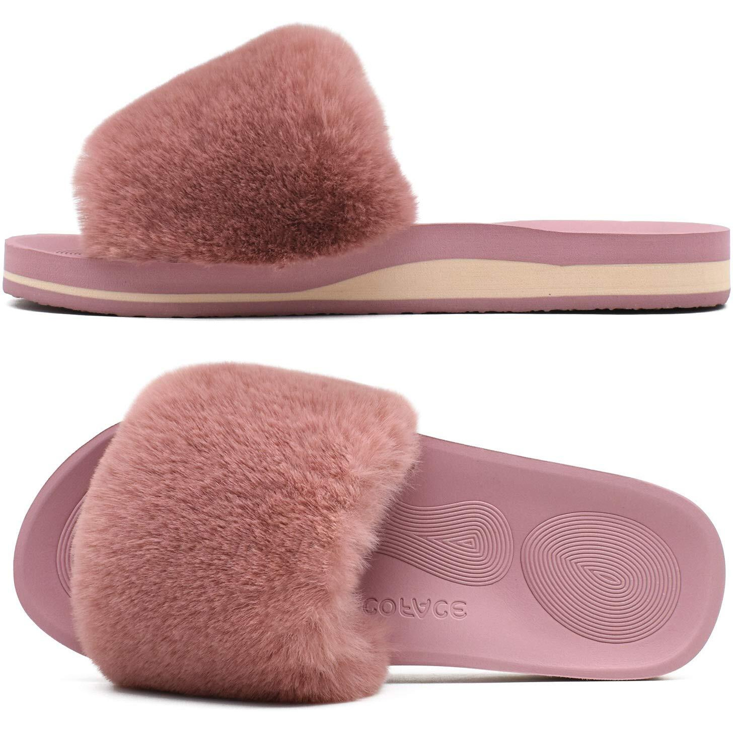 Coface Womens Slides Fuzzy House Slippers For Women Open Toe Fluff Slippers With Arch Support Plantar Fasciitis Orthotic Slippers Women House Shoes Indoor Size 9