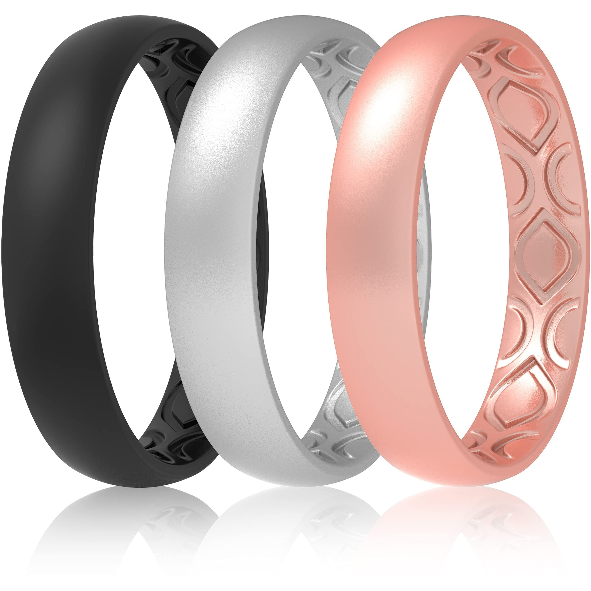 Thunderfit Women Breathable Eternity Pattern Silicone Wedding Rings Anniversary Bands 4Mm Wide 1.5Mm Thick - 1/2/3/4/5/6/7/8/9/10/12 Variety Multipack