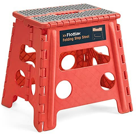 Flottian 13" Folding Step Stool For Adults And Kids Holds Up To 300 Lbs,Non-Slip Folding Stools With Handle, Compact Plastic Foldable Step Stool For Bathroom,Bedroom, Kitchen Coral,1Pc