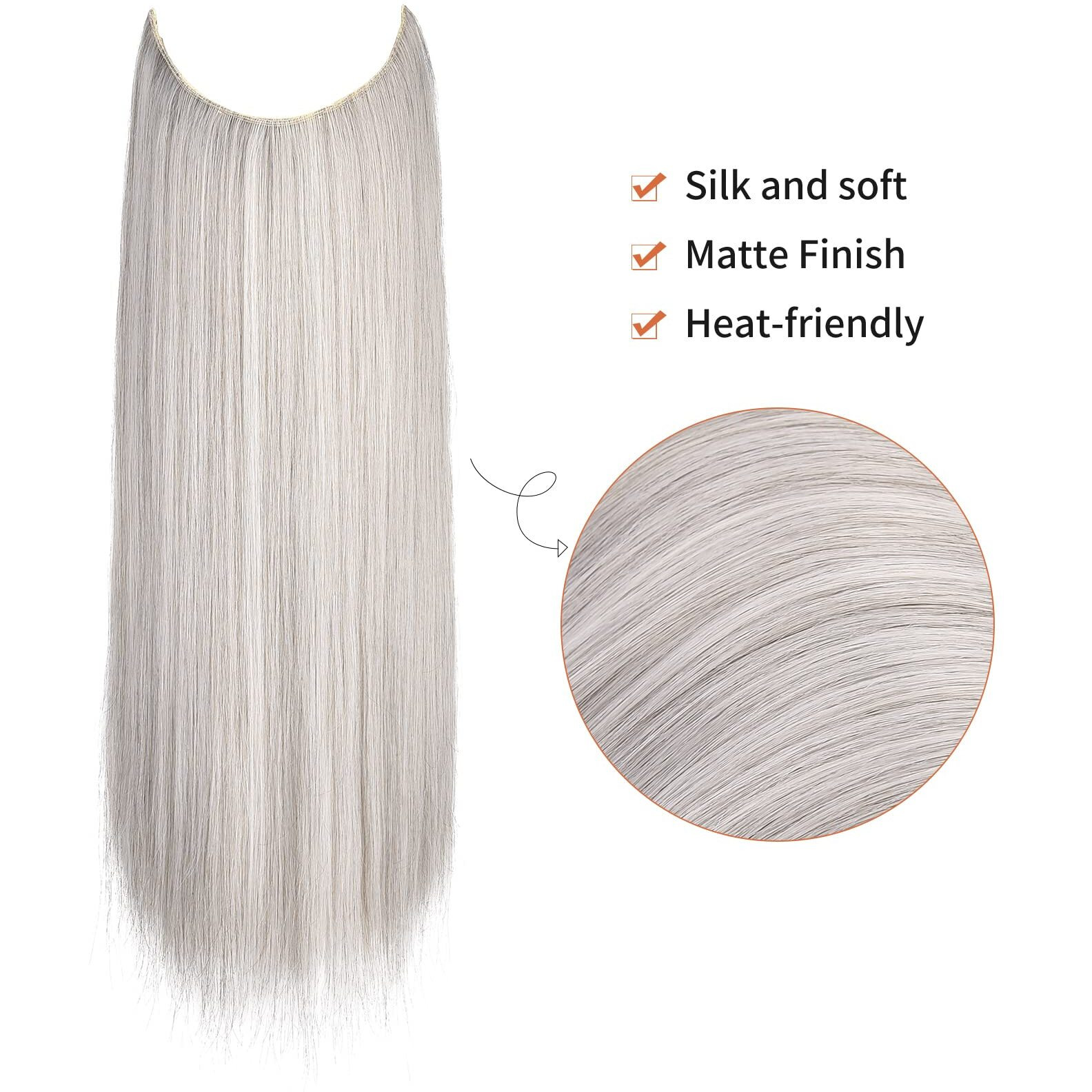 Reecho Invisible Wire Hair Extensions With Transparent Headband Adjustable Size Removable Secure Clips In Straight Secret Hairpiece For Women (14 Inch (Pack Of 1), Grey/Brown/Silver/White Mixed)