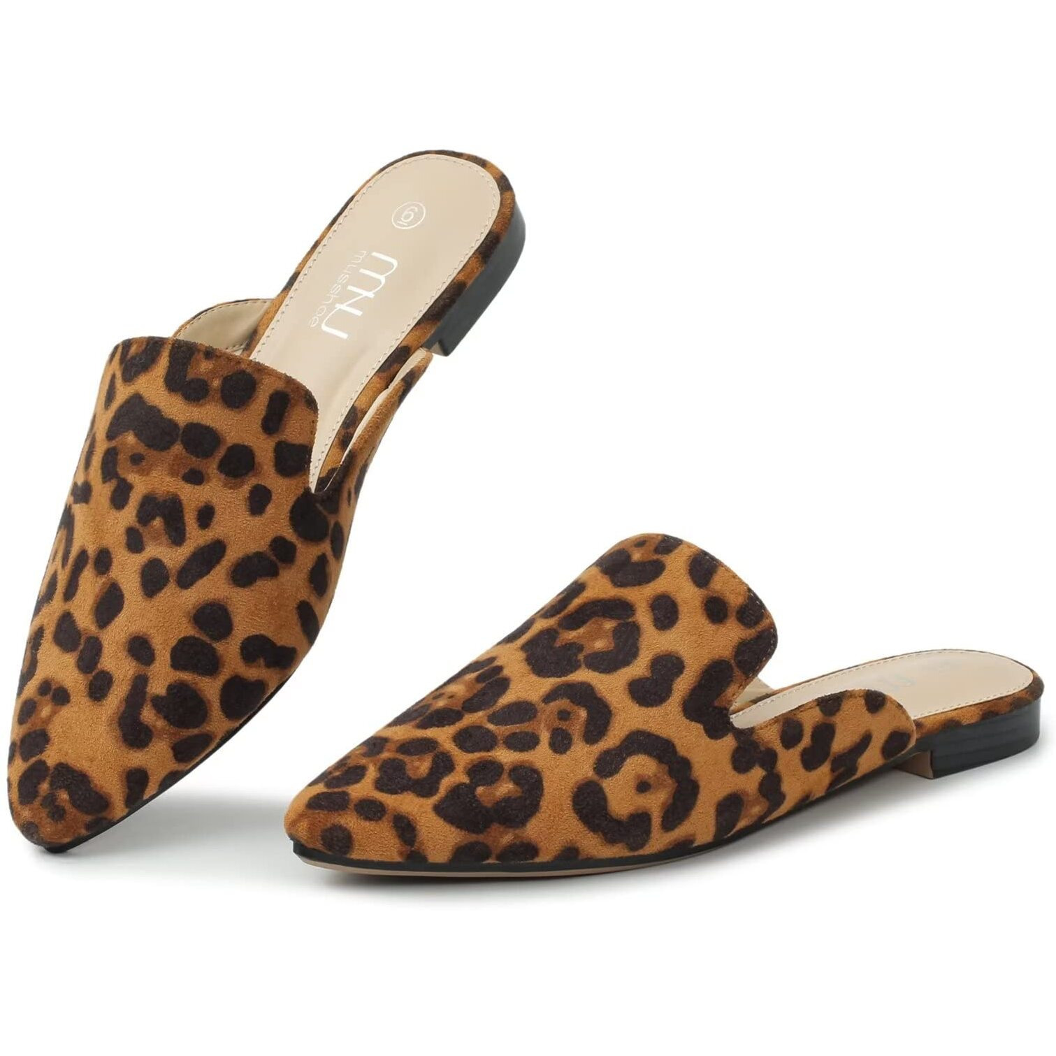 Musshoe Mules For Women Flats Comfortable Pointed Toe Women Mules,Leopard 6