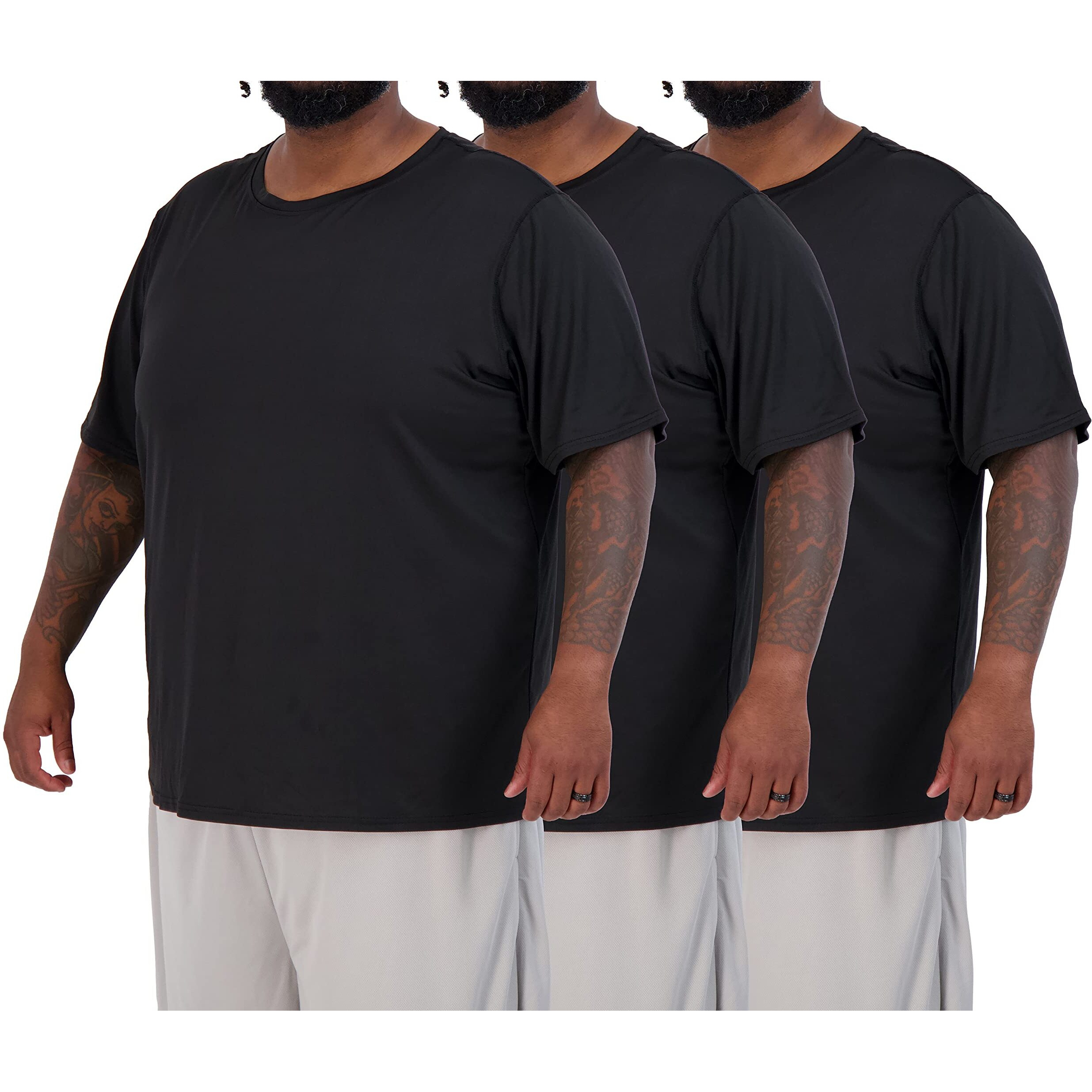 3 Pack Menas Big And Tall Tech Stretch Short Sleeve Crew Quick Dry Fit T-Shirt Wicking Active Athletic Gym Top Plus Size Clothes Lounge Sleep Running Essentials Basketball Workout Tee- Set 8, 3Xlt