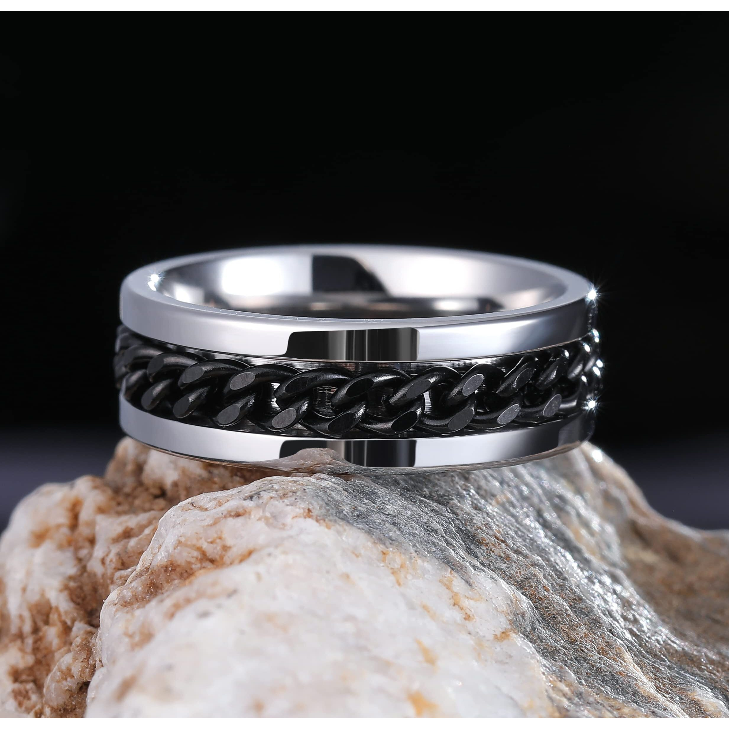 King Will 8Mm Black Spinner Ring Stainless Steel Fidget Ring Anxiety Ring For Men