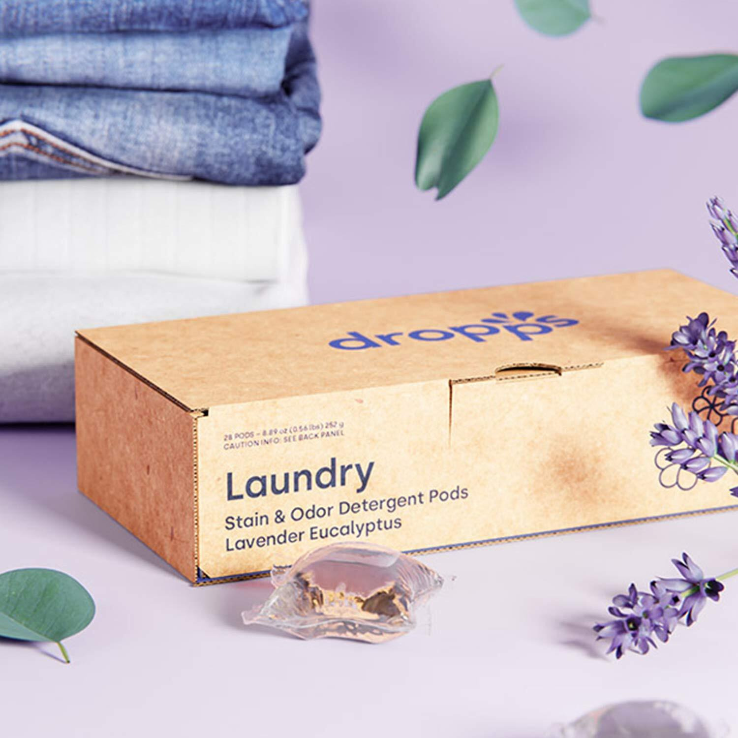 Dropps Stain & Odor Laundry Detergent Pods Lavender Eucalyptus | Deep Cleans Fabrics | Keeps Clothes Fresh | Prevents Odors | He | Powered By Natural Plant-Based Ingredients | Low Waste Packaging | 32 Count