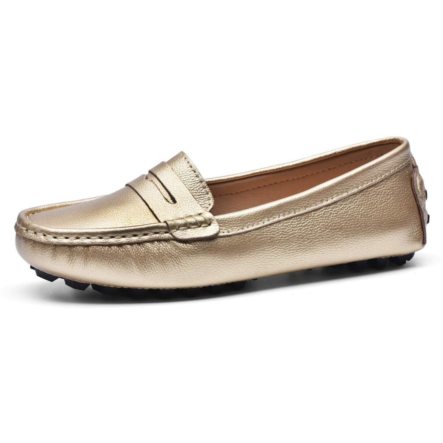 Beauseen Gold Penny Loafers For Women Size 9.5 Genuine Leather Women's Driving Loafers,9.5 Us