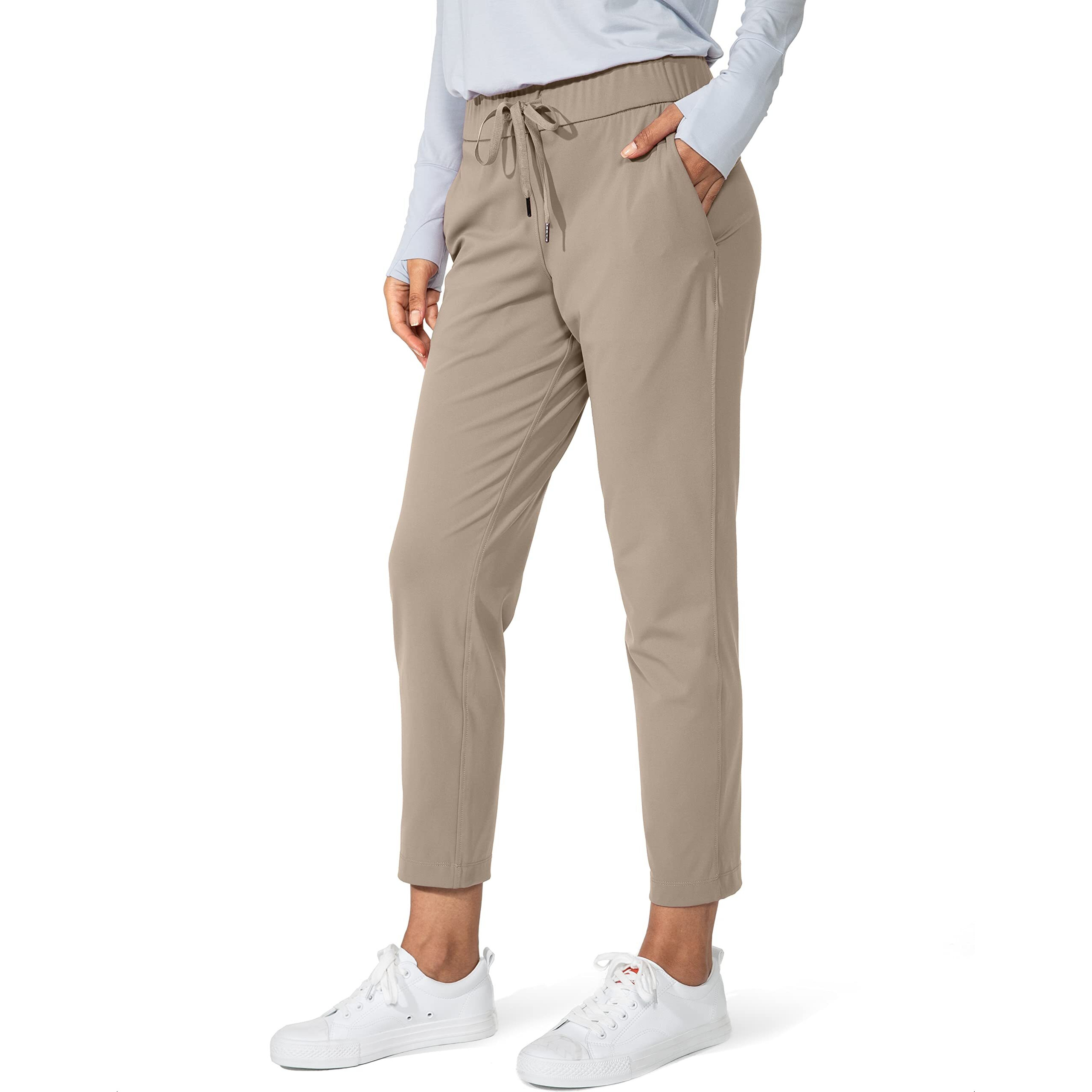 G Gradual Women's Pants With Deep Pockets 7/8 Stretch Sweatpants For Women Athletic, Golf, Lounge, Work (Khaki, Large)