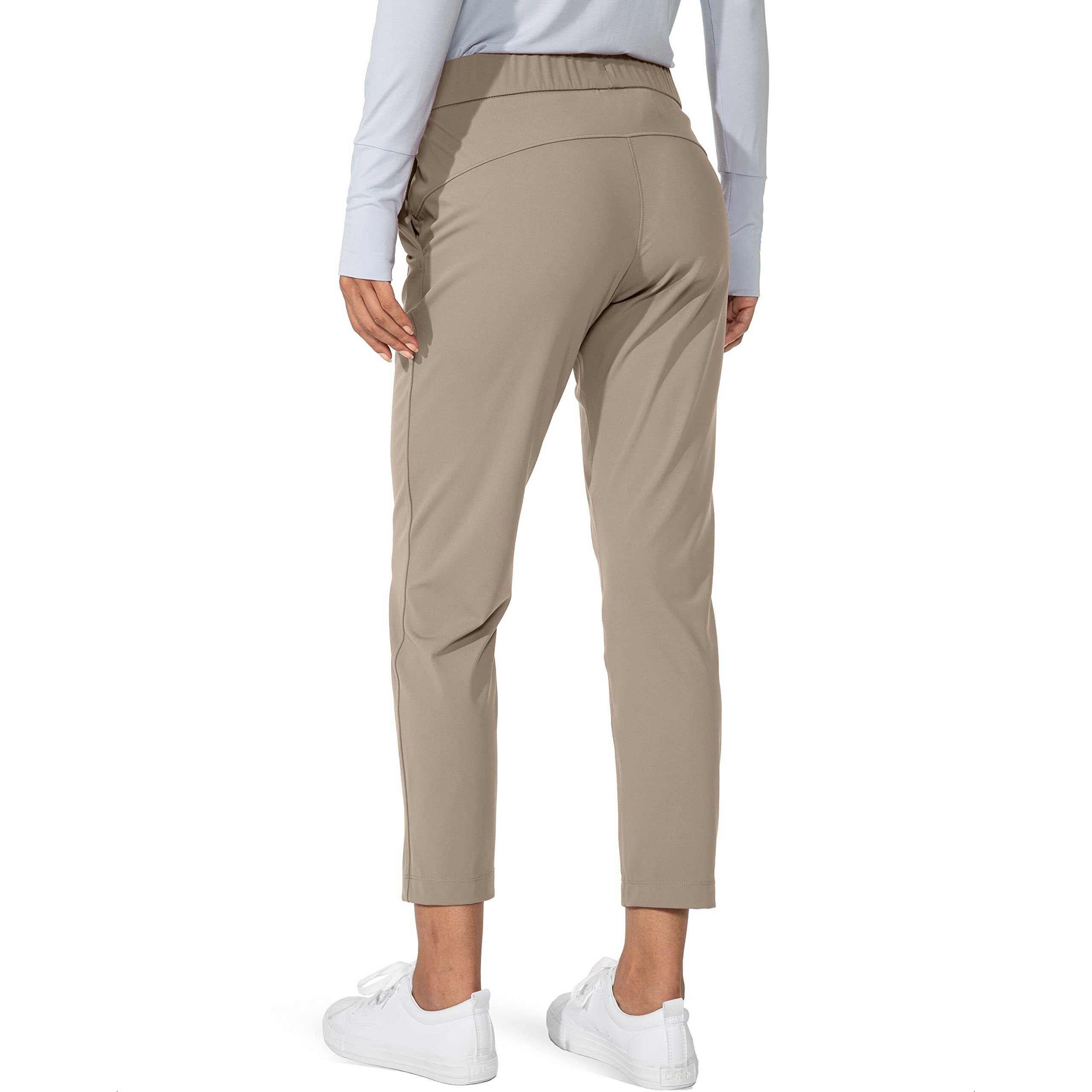 G Gradual Women's Pants With Deep Pockets 7/8 Stretch Sweatpants For Women Athletic, Golf, Lounge, Work (Khaki, Large)