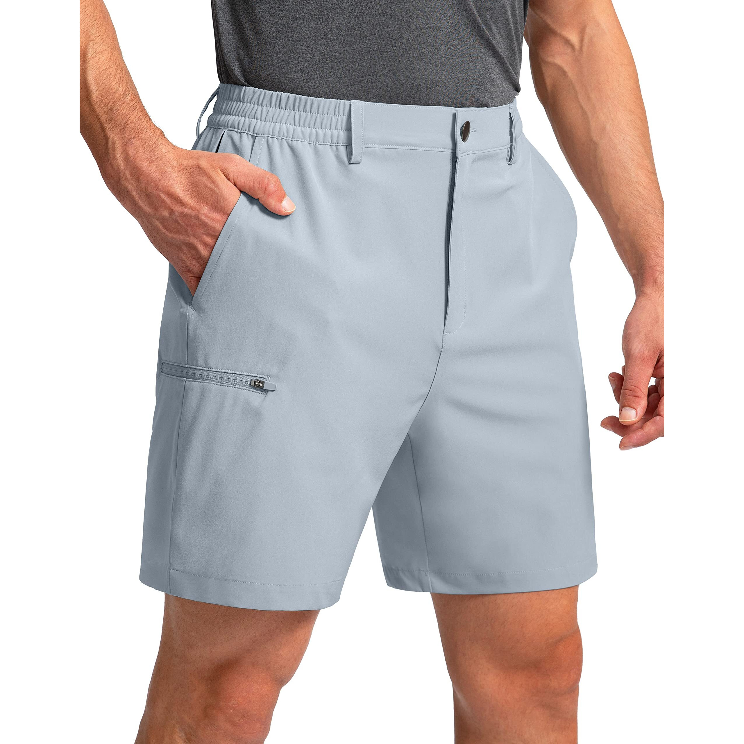 Pinkbomb Men's Golf Shorts With 6 Pockets Stretch Quick Dry Hiking Work Dress Shorts For Men (Light Grey, X-Large)