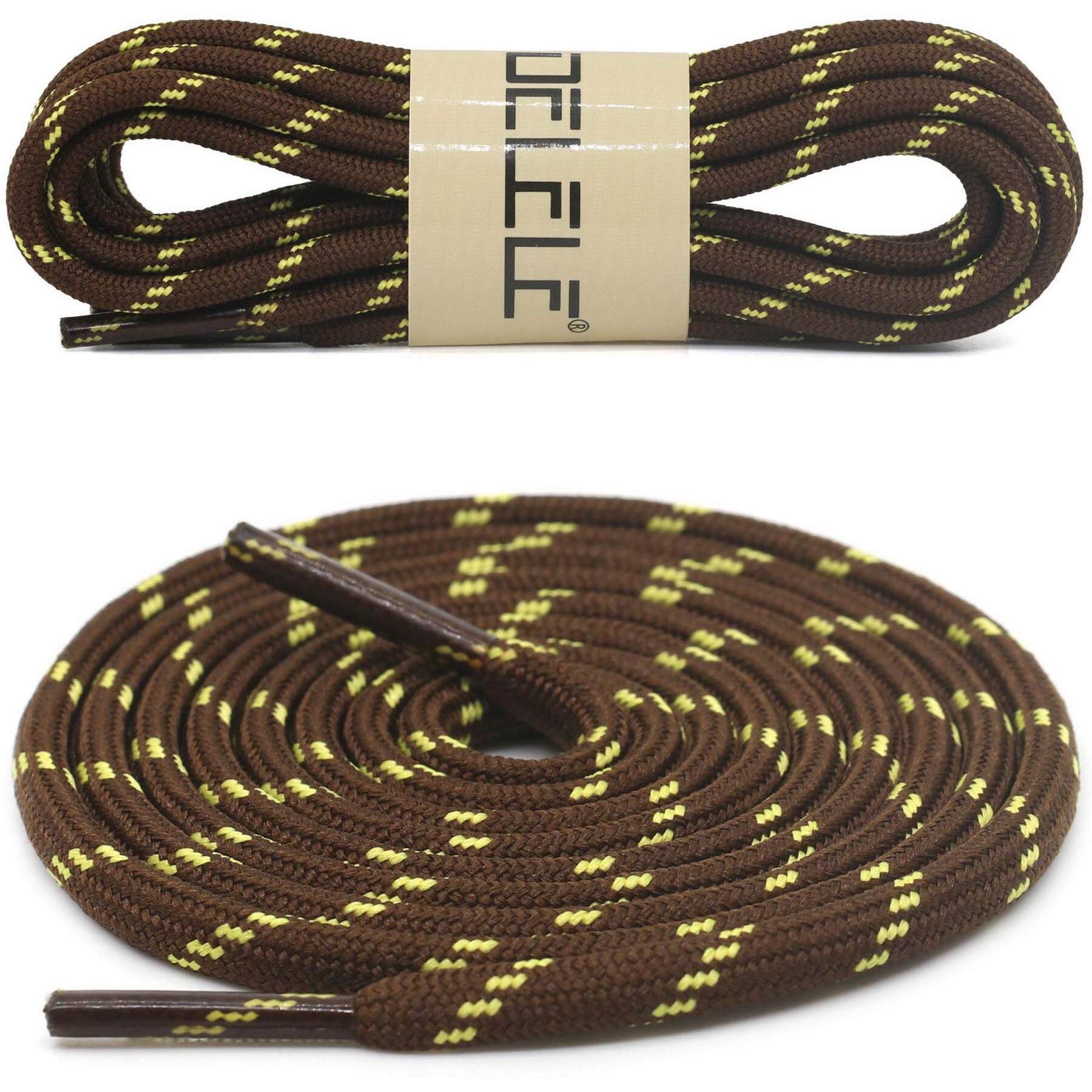 Delele 2 Pair Thick Round Climbing Shoelaces Coffee Yellow Dots Hiking Shoe Laces Boot Laces 57 Inch