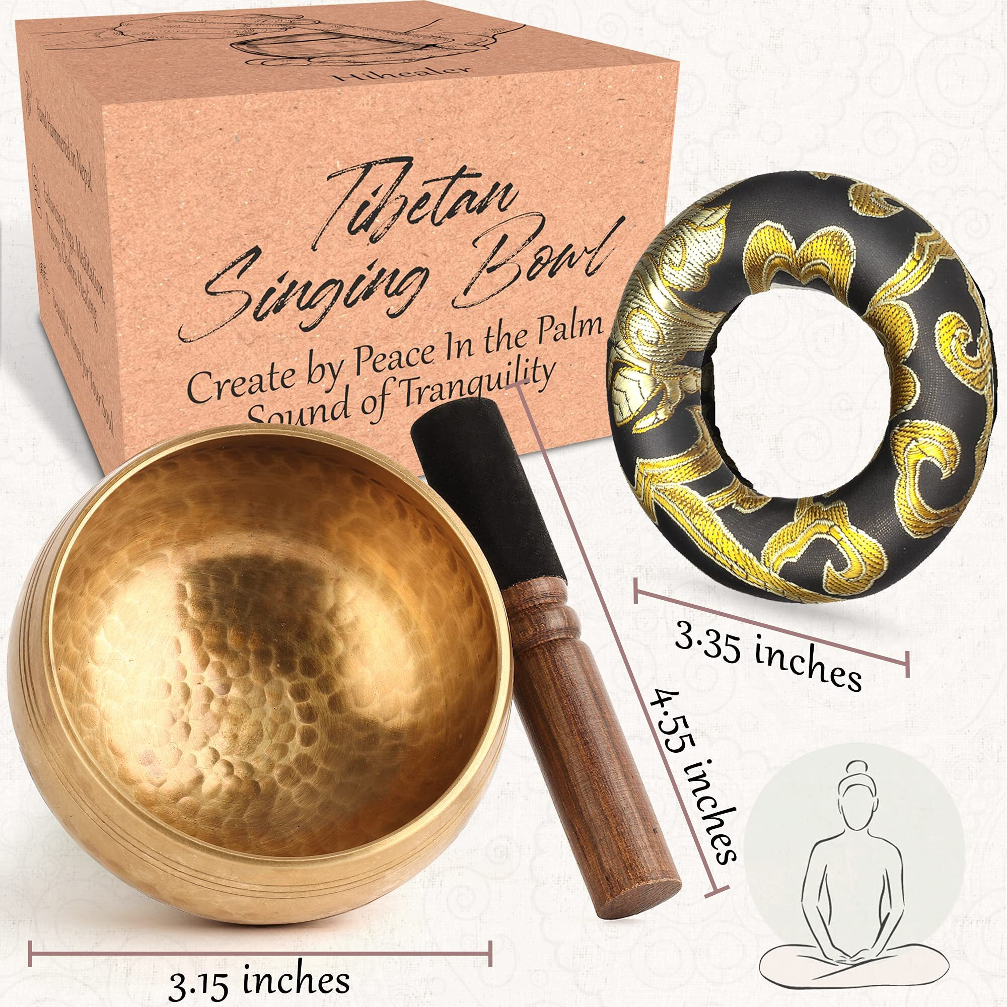 Relaehih Tibetan Singing Bowls Set-100% Hand-Hammered In Nepal Sound Bowl For Meditation, Yoga, Chakra, Meditation Accessories, Unique Gifts For Women, Men (3.15 Inch)