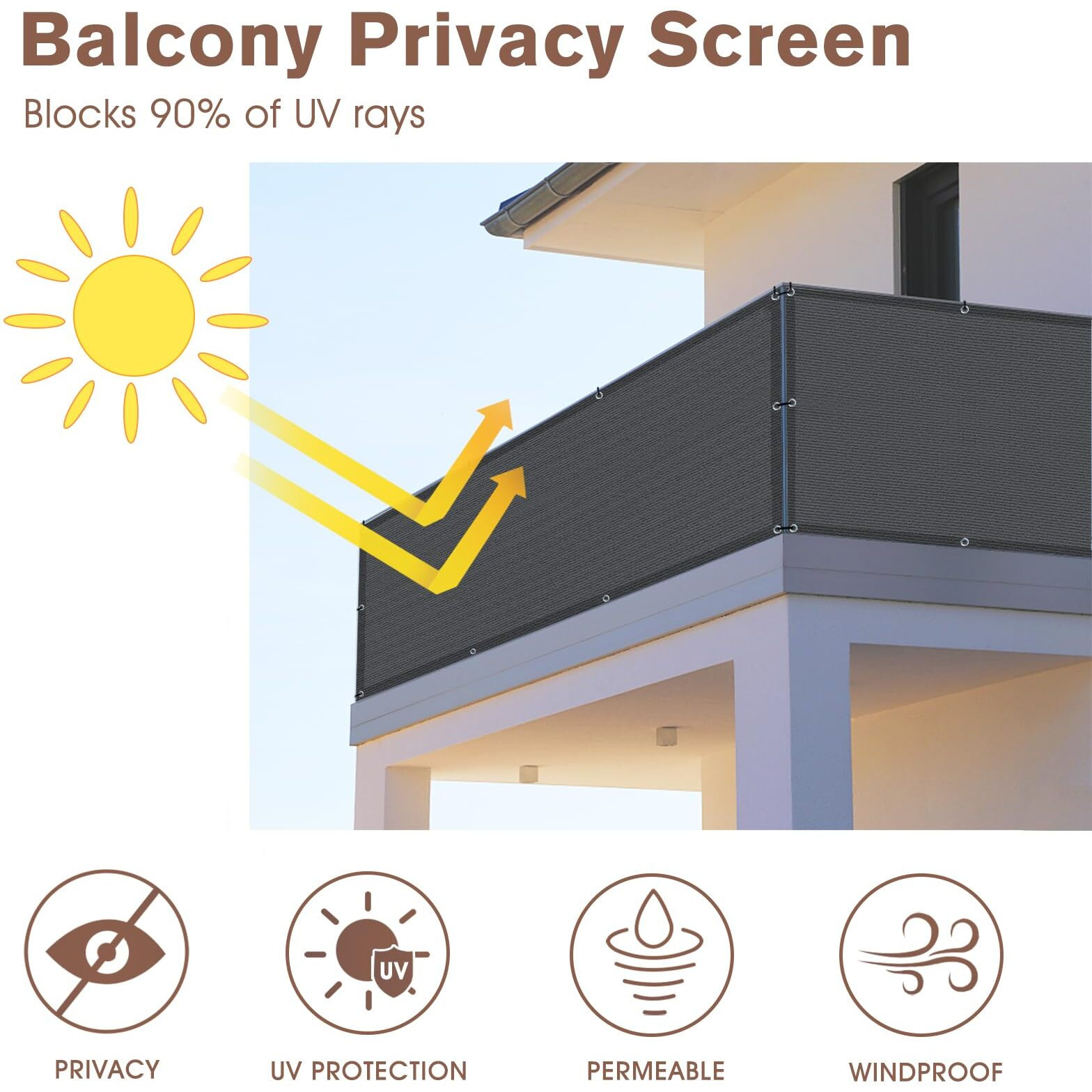 Sunny Guard 3.3'X19.7' Dark Grey Balcony Privacy Screen Fence, Apartments Deck Railing Screen, Heavy Duty Wind Screen For Outdoor,Backyard,Patio,Deck Privacy