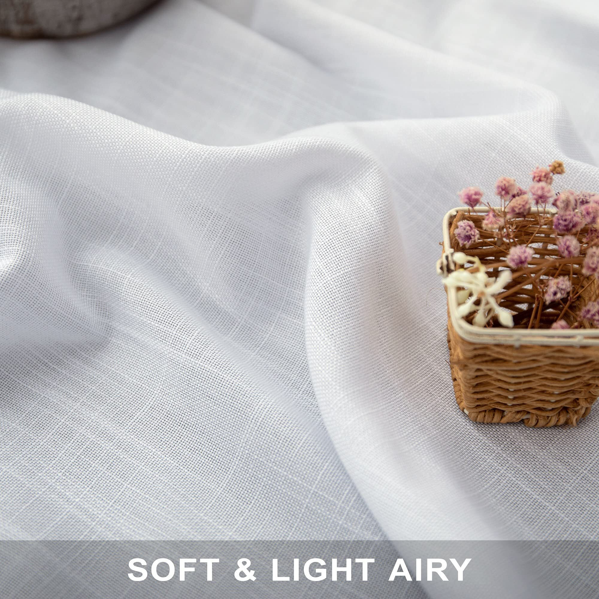 Pitalk White Curtains 38 Inch Width For Kitchen Windows 2 Panel Back Tab Rod Pocket Linen Cafe Tier Light Filtering Short Sheer Curtains For Bathroom Laundry Basement Farmhouse Decor Wide 38X45 Length