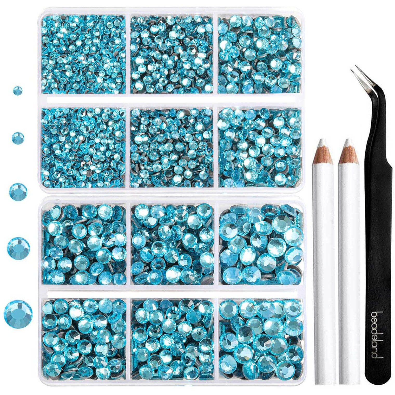 6736Pcs Hotfix Rhinestones Flatback,Blue Rhinestones For Crafts Clothes Mixed 5 Sizes, Hotfix Crystals With Tweezers And Wax Pencil Kit, Ss6-Ss30,Aquamarine
