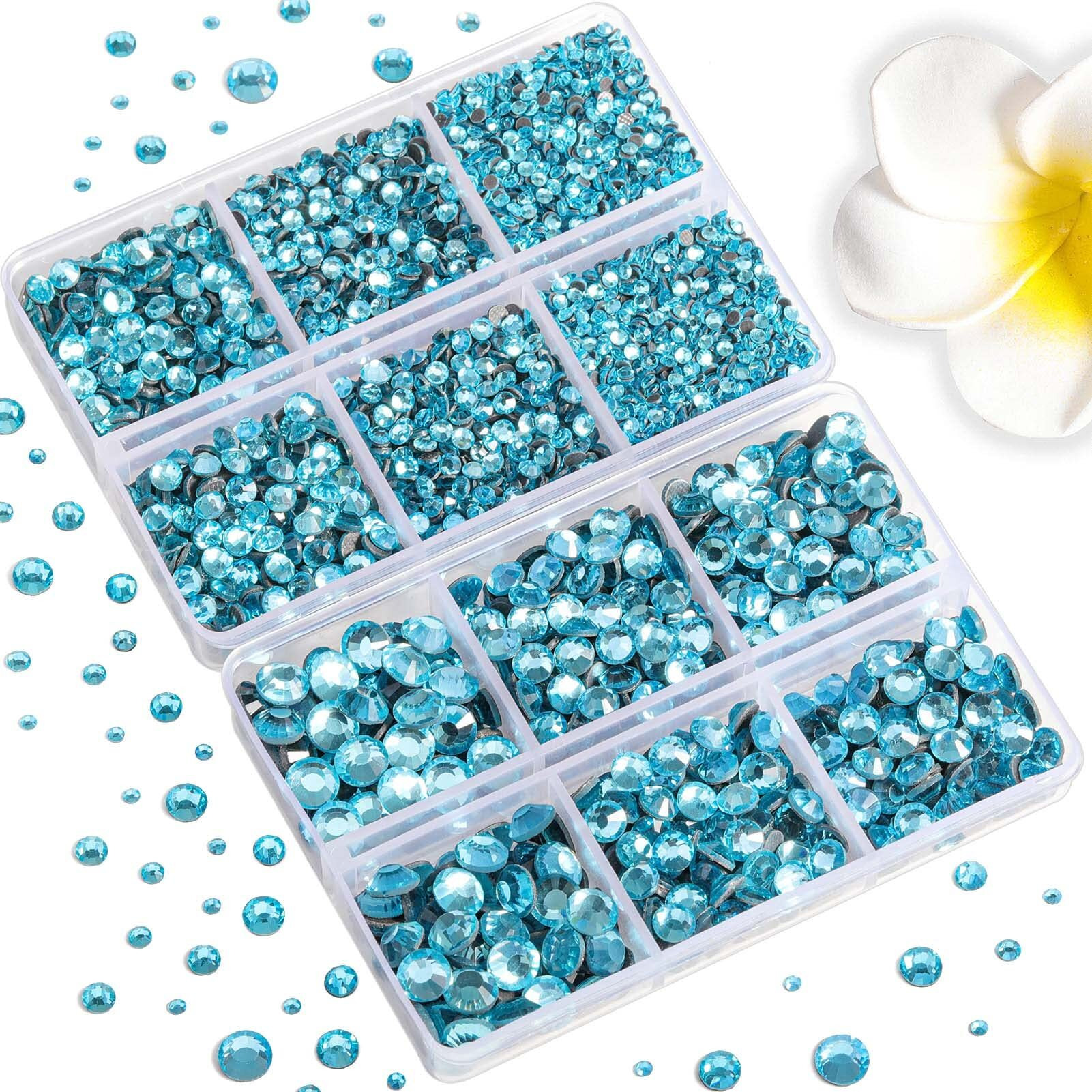 6736Pcs Hotfix Rhinestones Flatback,Blue Rhinestones For Crafts Clothes Mixed 5 Sizes, Hotfix Crystals With Tweezers And Wax Pencil Kit, Ss6-Ss30,Aquamarine