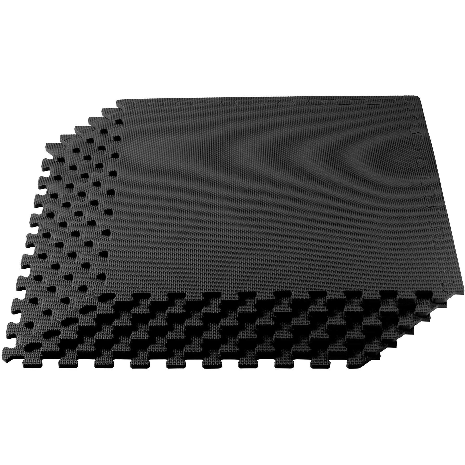 We Sell Mats Foam Interlocking Square Floor Tiles With Borders, (Each 2 X 2 Feet), 16 Sqft (4 Tiles + Borders) - Black