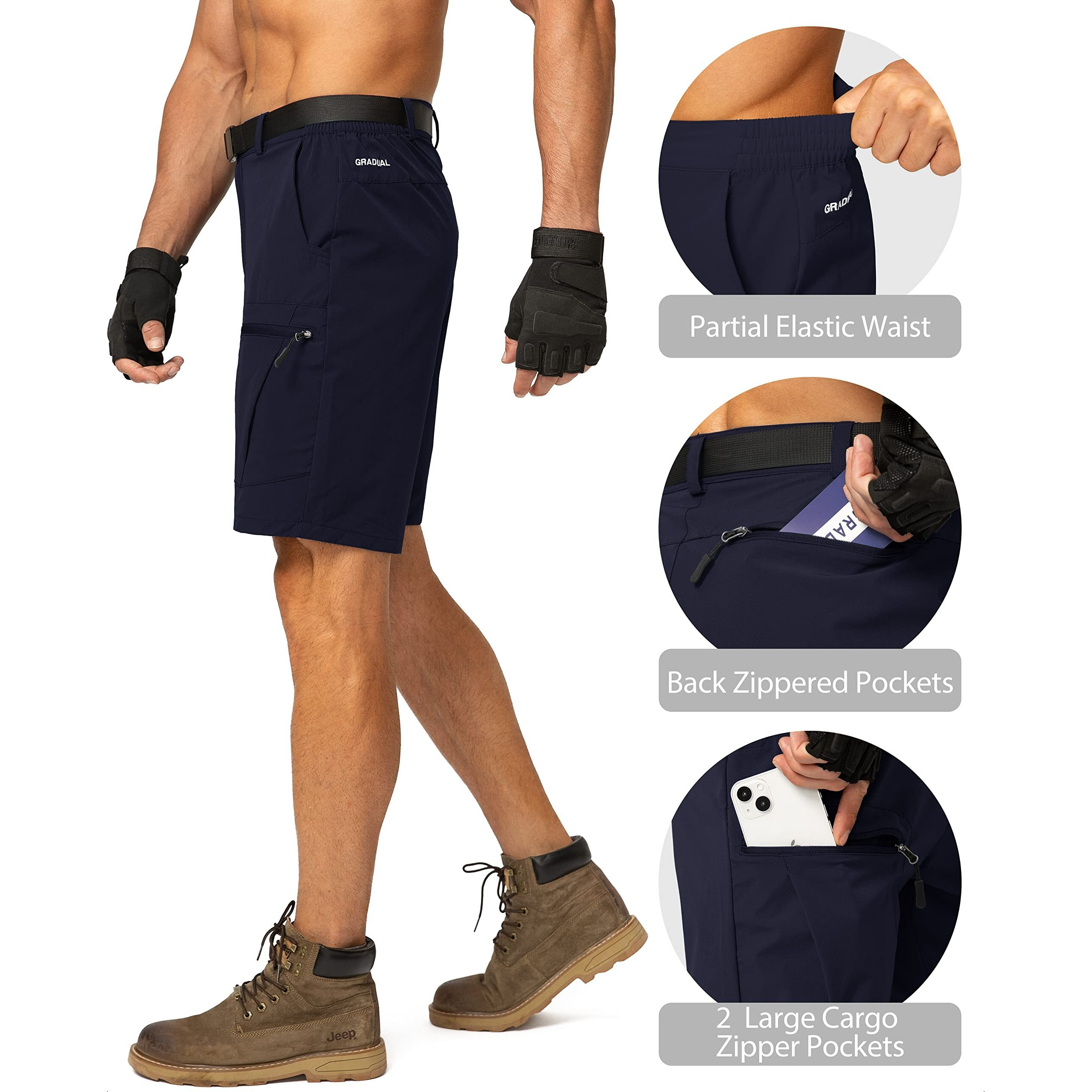 G Gradual Men's Hiking Cargo Shorts Stretch Quick Dry Outdoor Tactical Shorts For Men With Multi Pocket For Fishing Casual(Navy,Xl)