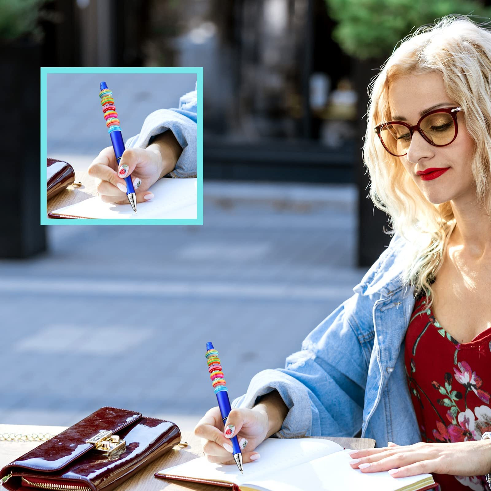 Crtiin 50 Pieces Plastic Beadable Pen Bulk Bead Ballpoint Shaft Black Ink Beaded Pens With 50 Refills For Diy Making Gift Kids Students Office School Supplies(Blue)