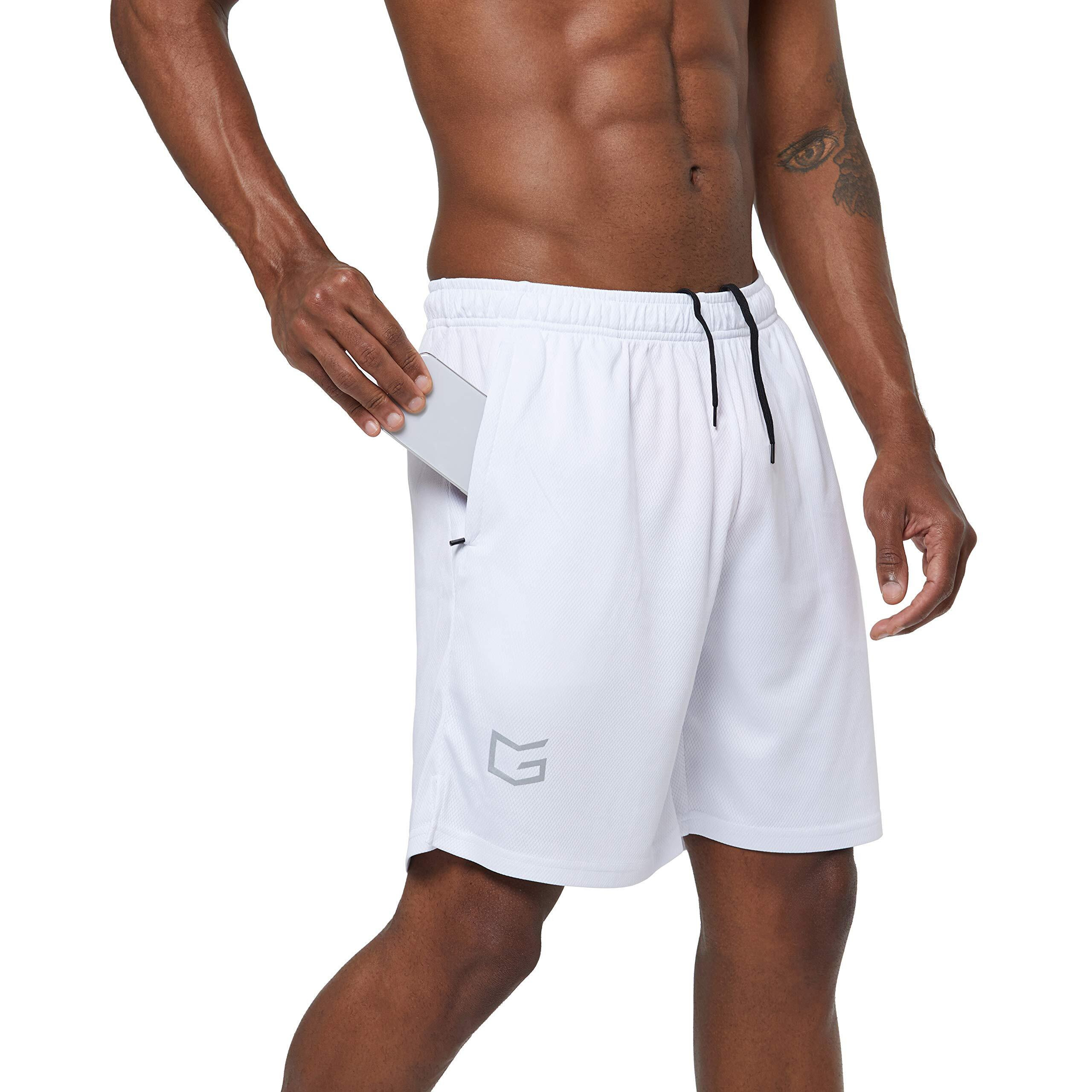 G Gradual Mens 7 Workout Running Shorts Quick Dry Lightweight Gym Shorts With Zip Pockets (White X-Large)