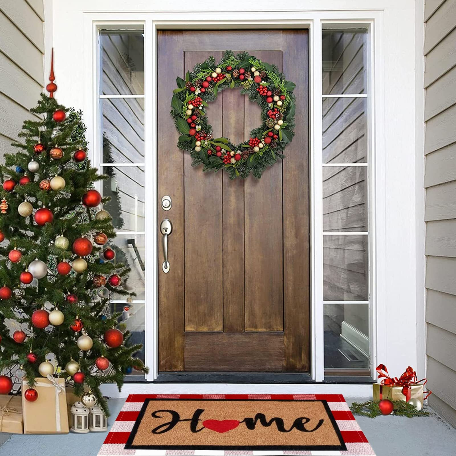 Ustide Buffalo Check Plaid Doormat Red And White 2'X3'Hand Woven Cotton Plaid Rugs Farmhouse Layered Door Perfect For Front Door Porch Outdoor Rug