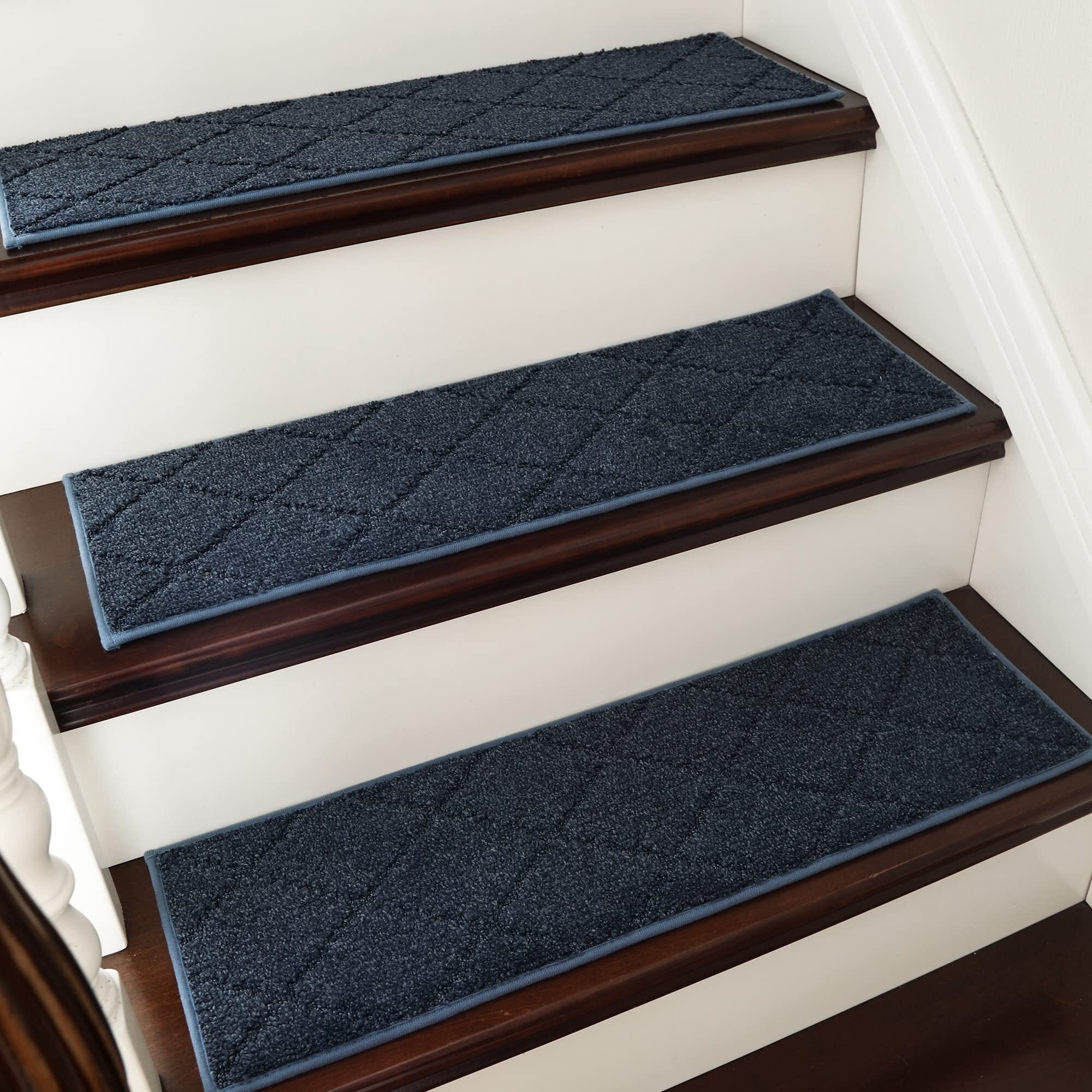 Cosy Homeer Edging Stair Treads Non-Slip Carpet Mat 28Inx9In Indoor Stair Runners For Wooden Steps, Edging Stair Rugs For Kids And Dogs, 100% Polyester Tpe Backing (7Pc, Navy)