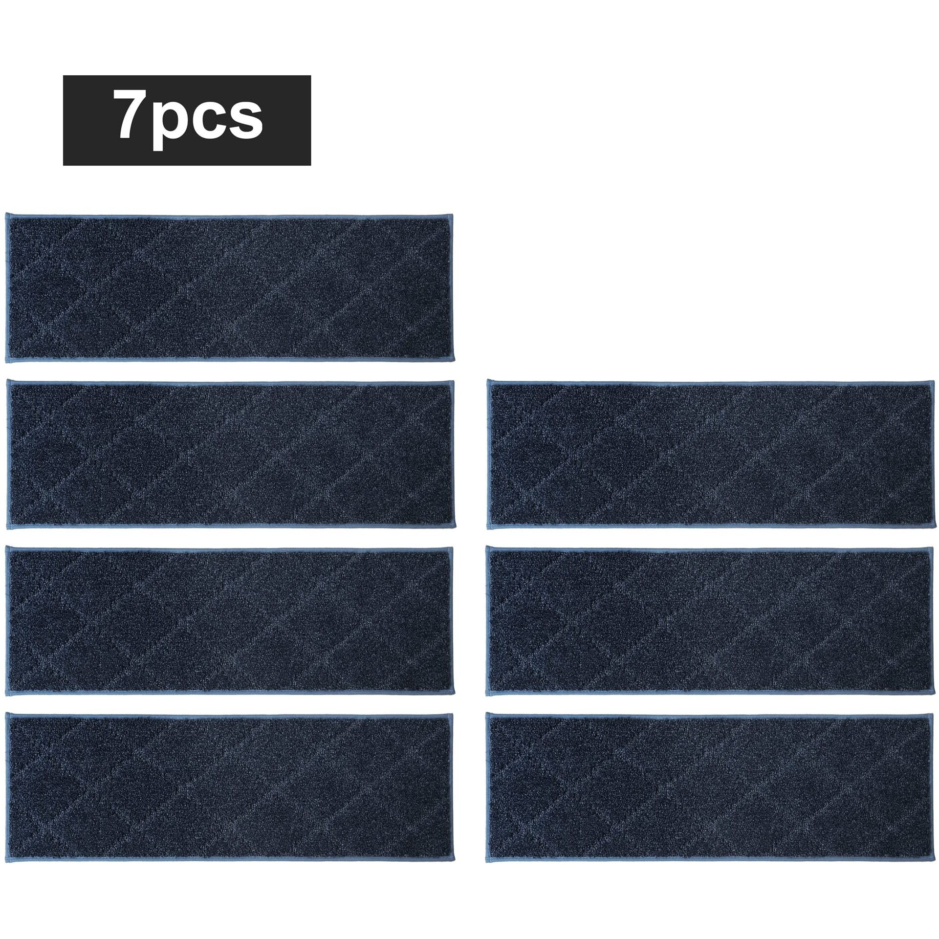 Cosy Homeer Edging Stair Treads Non-Slip Carpet Mat 28Inx9In Indoor Stair Runners For Wooden Steps, Edging Stair Rugs For Kids And Dogs, 100% Polyester Tpe Backing (7Pc, Navy)