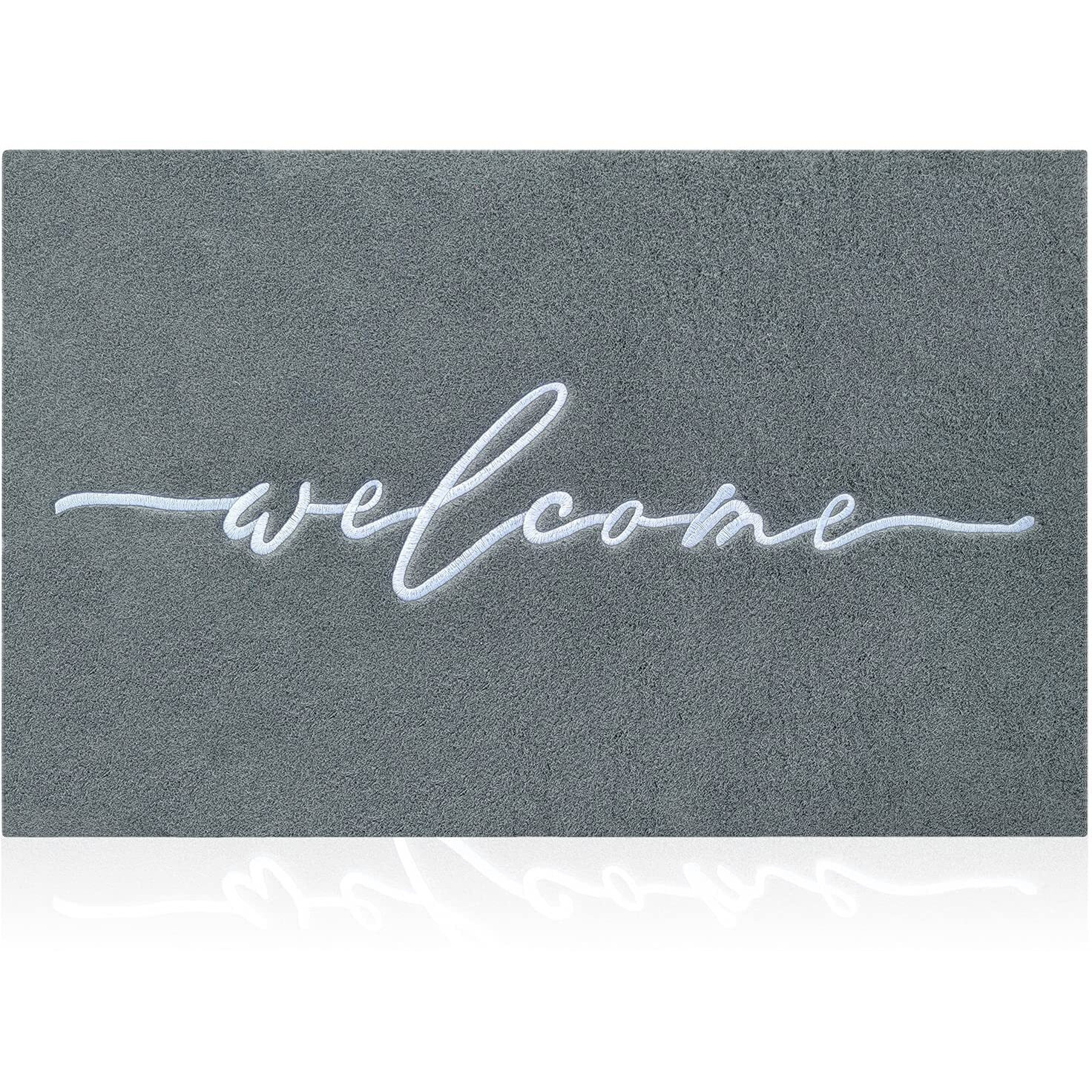 Aazzkang Gray Doormat Outdoor Entrance Front Door Welcome Mat Large 24X36 With Durable Non Slip Rubber Backing,Easy To Clean Indoor Mats For Entryway,Doorway