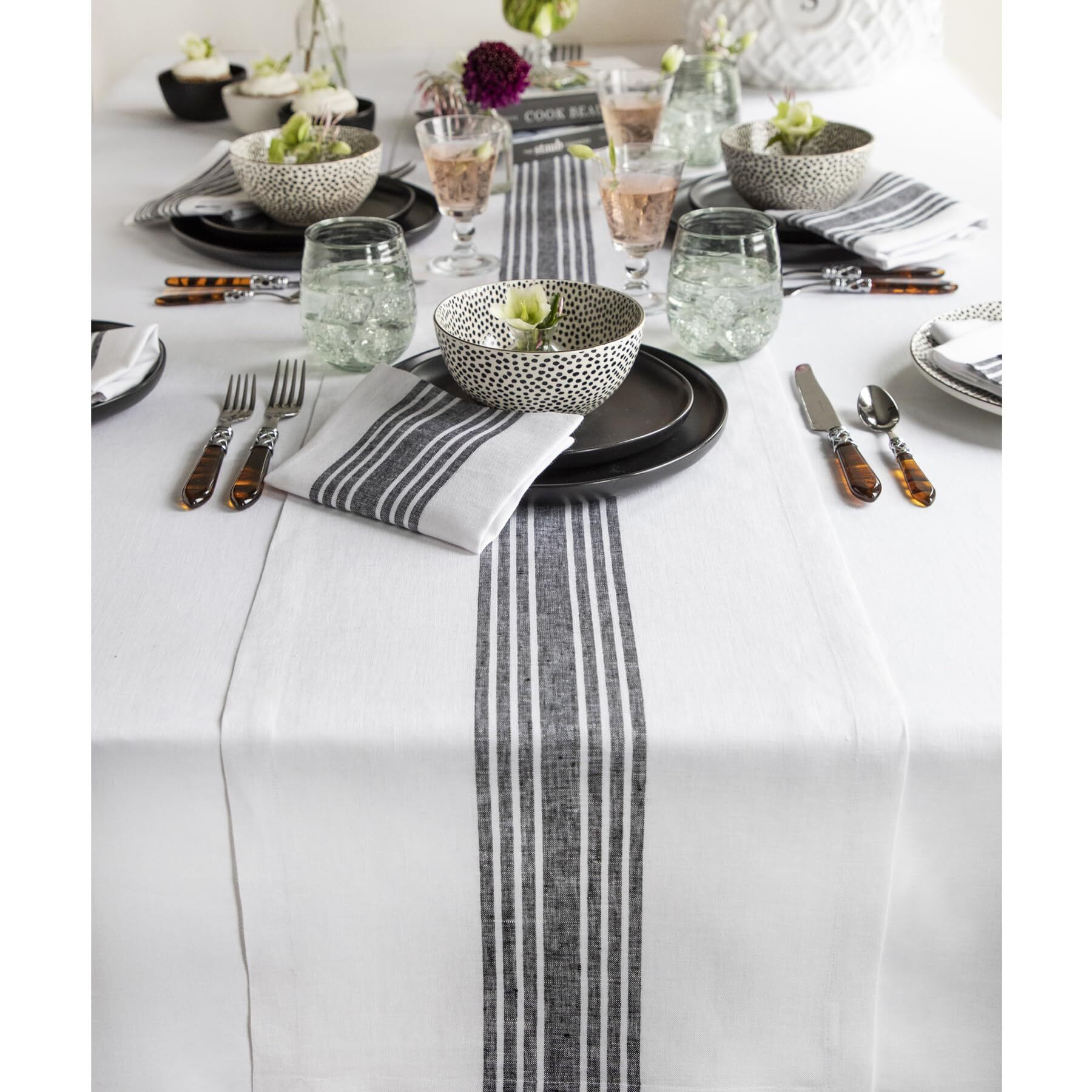 Solino Home Stripe Linen Table Runner 36 Inch - 100% Pure Linen Black And White Table Runner 14 X 36 Inch - Machine Washable Farmhouse Table Runner For Spring, Easter Decor