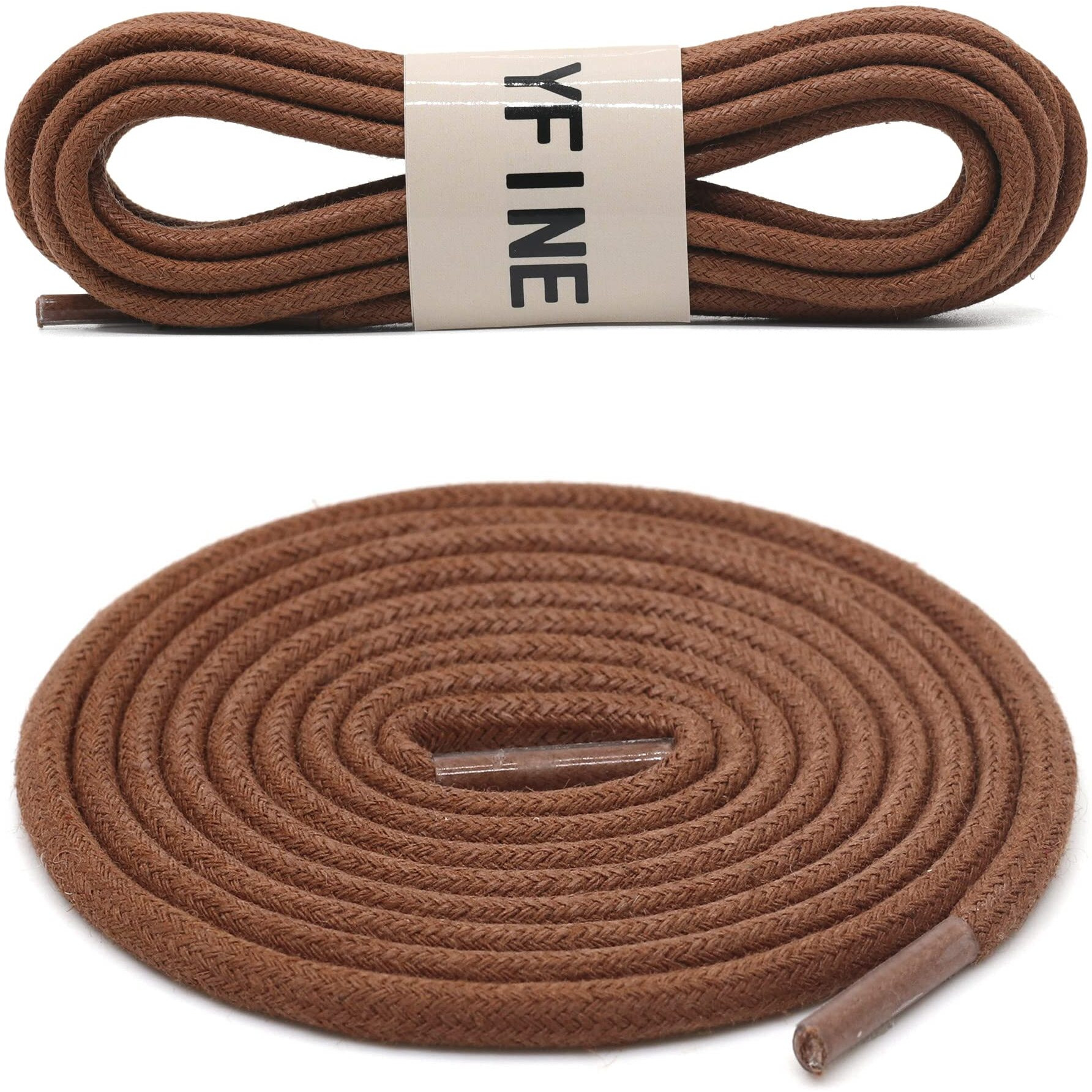 Yfine 31.5&quotInch Round Waxed Dress Shoes Shoelaces Boots Shoe Laces Light Brown (2 Pair)