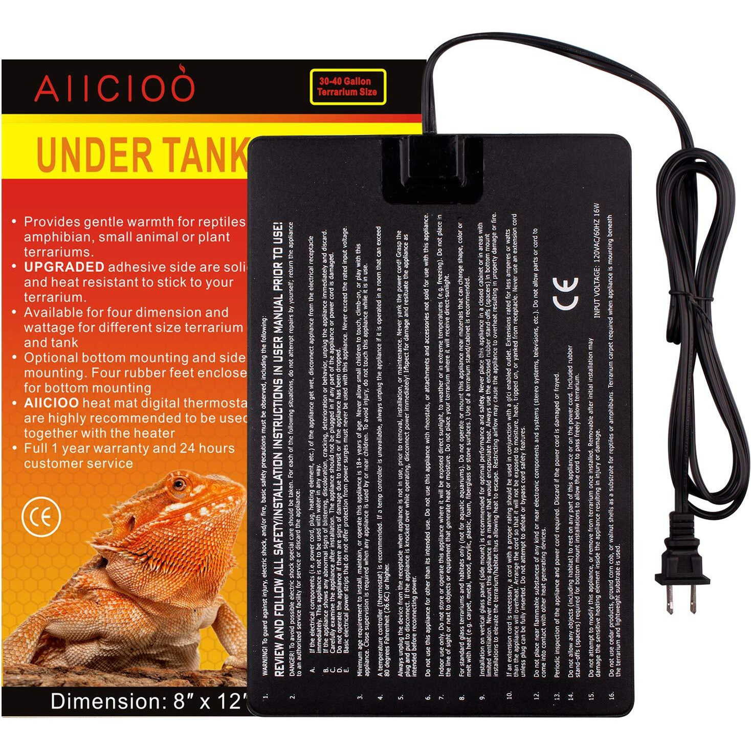 Aiicioo Reptile Heating Pad - Hermit Crab Heater Heat Mat For Reptiles Snake Lizard Terrarium 16 Watt