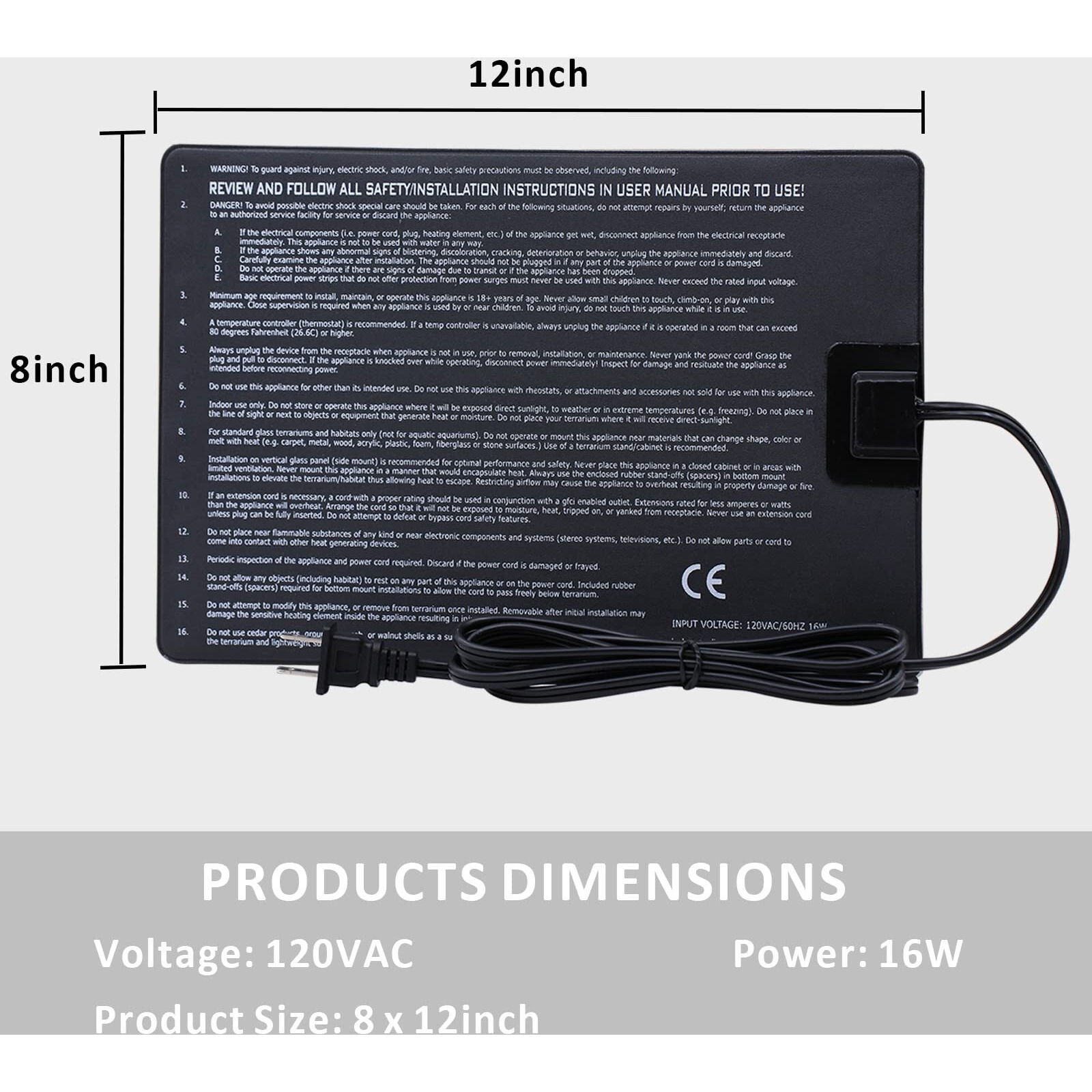 Aiicioo Reptile Heating Pad - Hermit Crab Heater Heat Mat For Reptiles Snake Lizard Terrarium 16 Watt