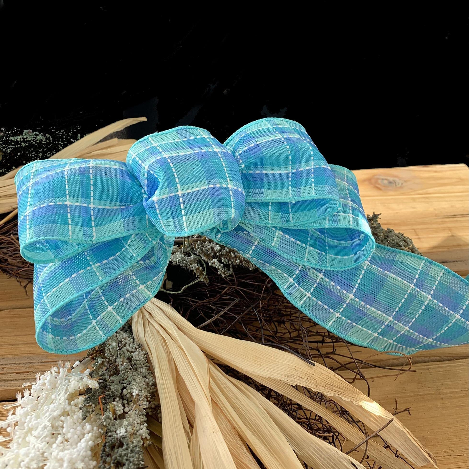 Blue Spring Plaid Wired Ribbon - 2 1/2 Inch X 10 Yards, Spring, Beach Decor, Birthday, Wedding, Farmhouse, Wreath, Gift Basket, Diy, Summer, Christmas, Easter