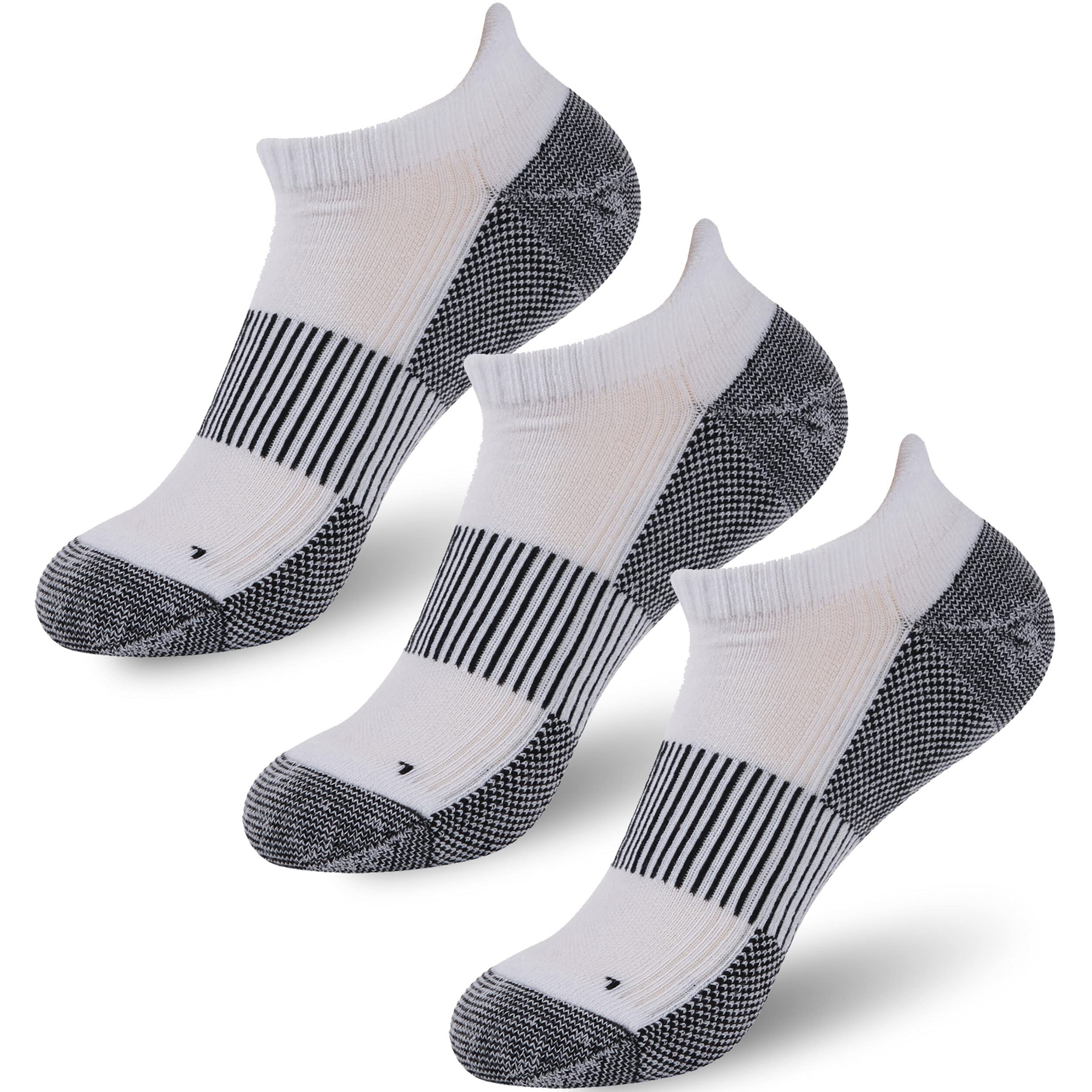 Footplus Running Socks, Men Women Boys Girls Copper Low Cut Odor Free Golf Tennis Socks Thick Cushioned Sole Yoga Gym Socks,Arch Support Marathon Jogging Hockey Socks,White&Black,Small/Medium