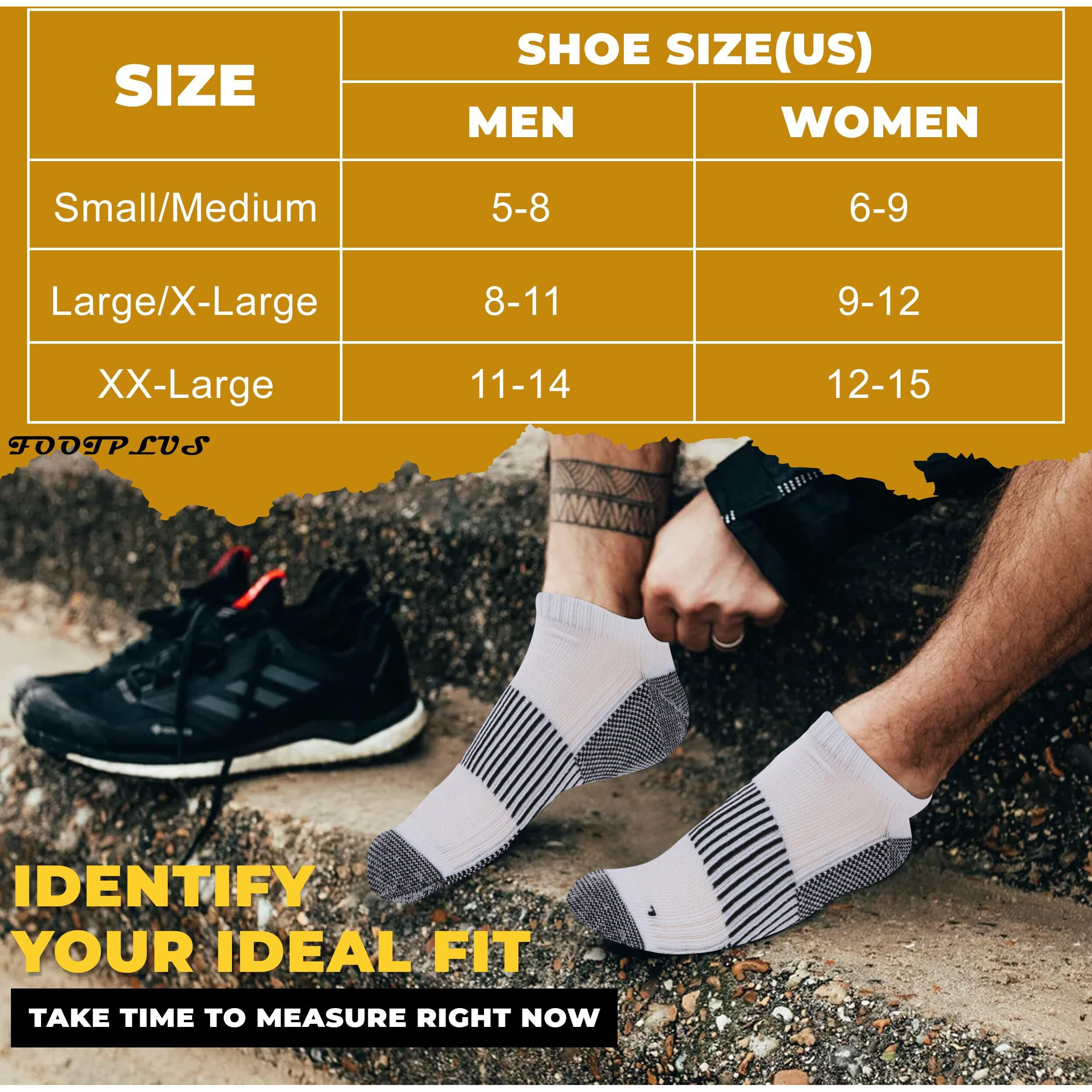 Footplus Running Socks, Men Women Boys Girls Copper Low Cut Odor Free Golf Tennis Socks Thick Cushioned Sole Yoga Gym Socks,Arch Support Marathon Jogging Hockey Socks,White&Black,Small/Medium