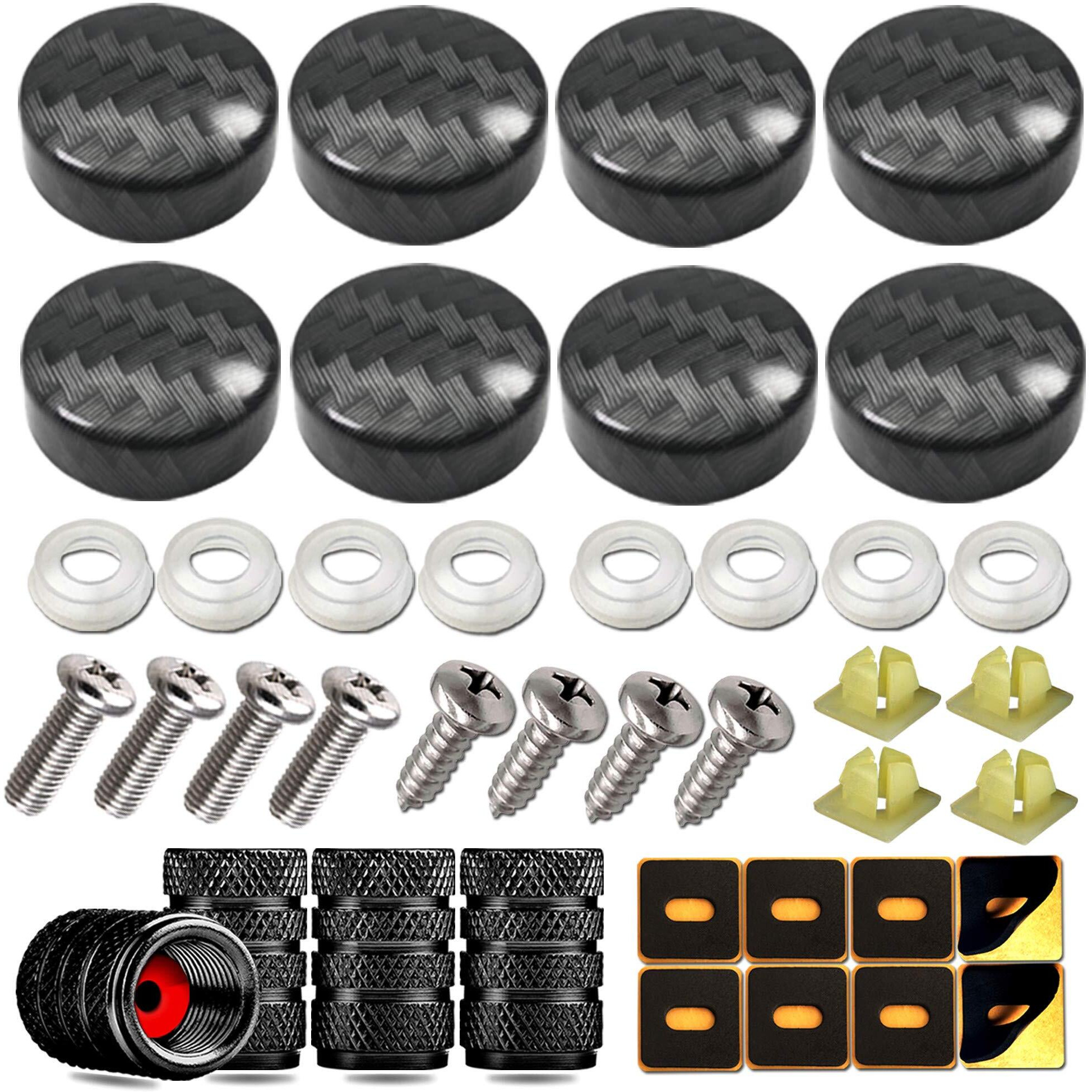 Youoy Stainless Steel License Plate Screws -Carbon Fiber License Plate Caps Cover For Carbon License Plate Frame Holder, Front Rear Car Tag Bolts