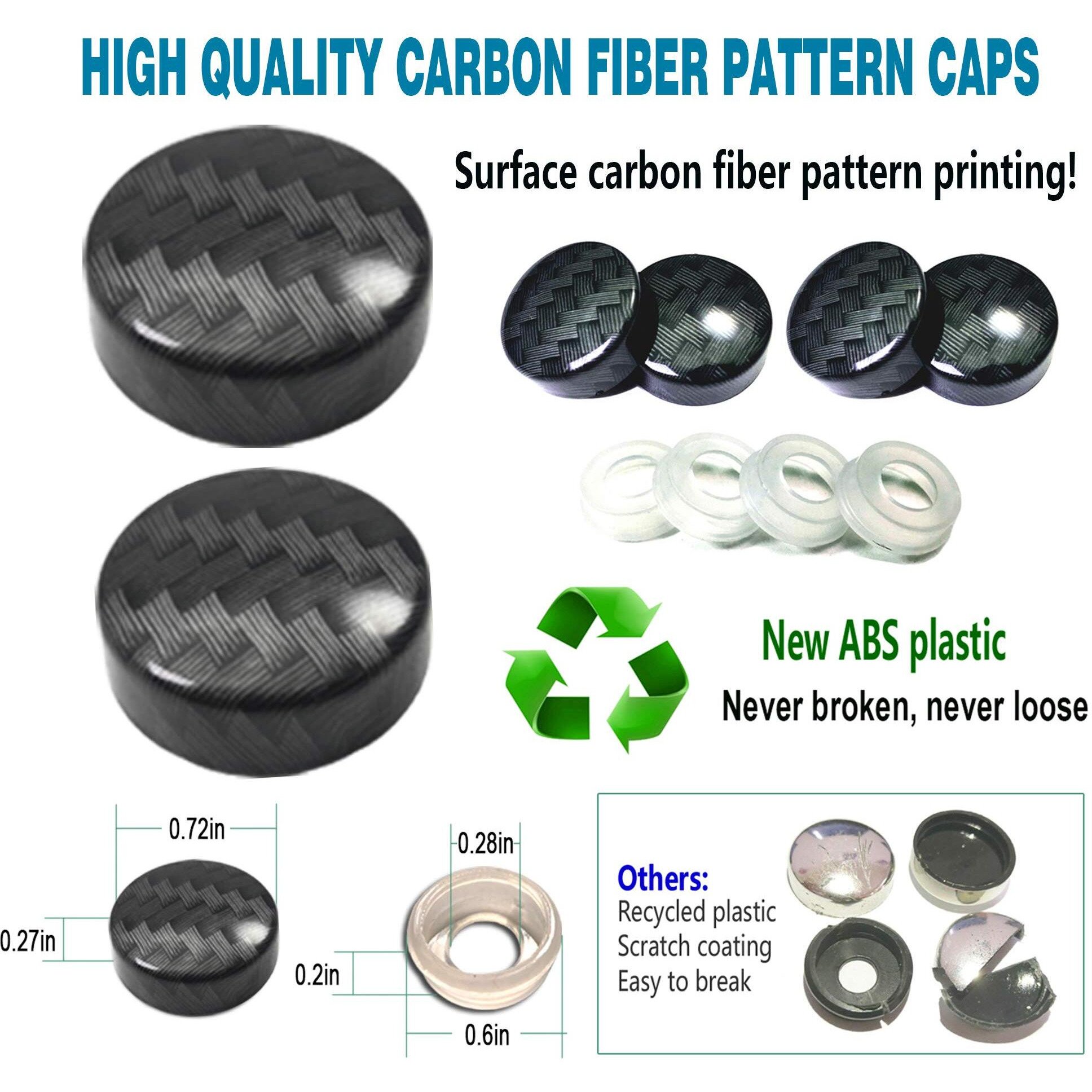 Youoy Stainless Steel License Plate Screws -Carbon Fiber License Plate Caps Cover For Carbon License Plate Frame Holder, Front Rear Car Tag Bolts