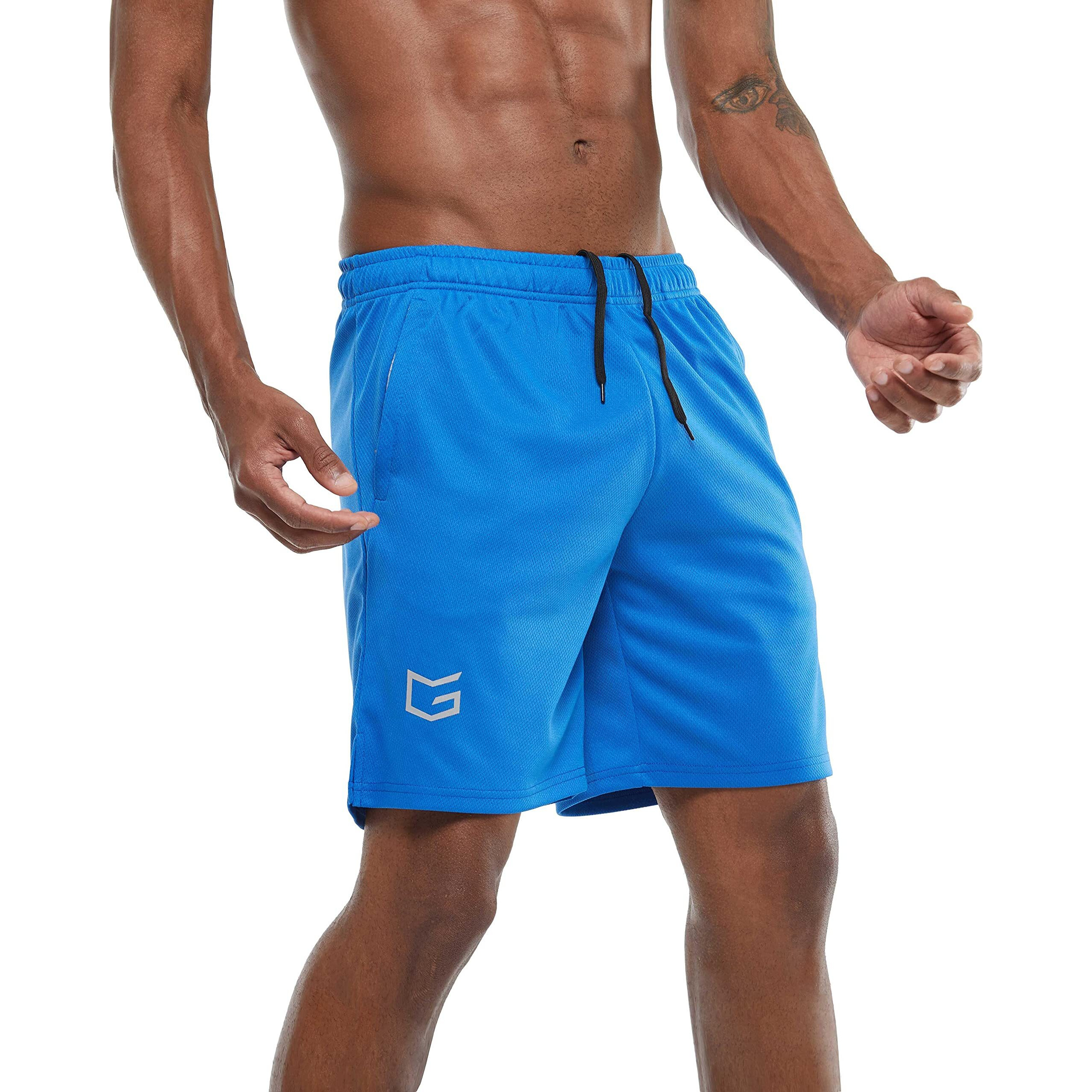 G Gradual Mens 7 Workout Running Shorts Quick Dry Lightweight Gym Shorts With Zip Pockets (Blue Medium)