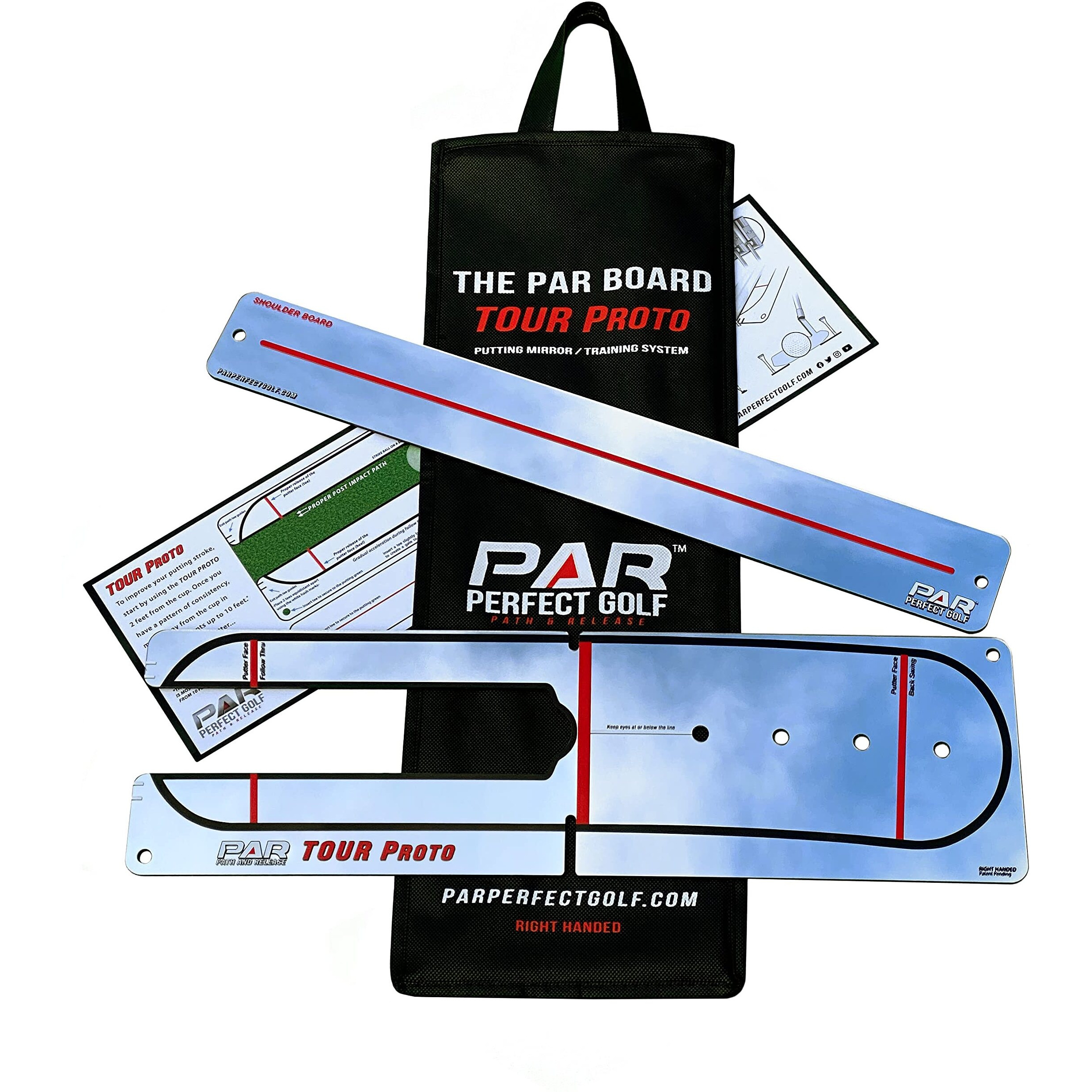 Par Perfect Putting Mirror And Shoulder Board - High-End Putting Mirror Training Aid For Golf - Pro Golf Putting Aid For Golf Training - Indoor And Outdoor Use - 19 X 55-Inch (Right Handed)