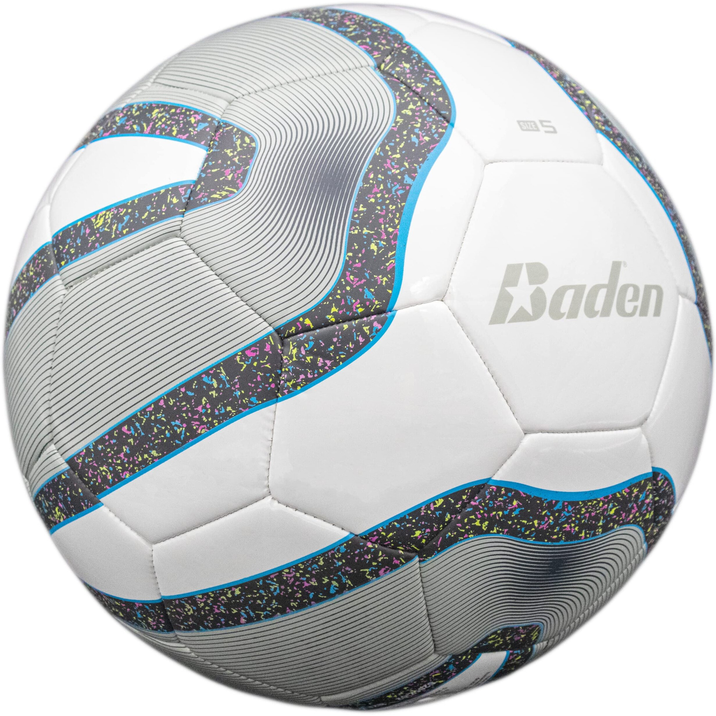 Baden Team Soccer Ball, White/Gray/Blue, Size 5