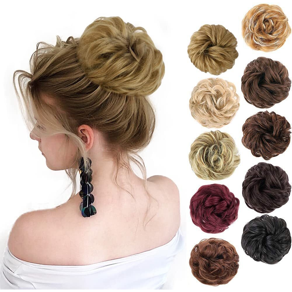 Morica 1Pcs Messy Hair Bun Hair Scrunchies Extension Messy Synthetic Chignon For Women Updo Hairpiece (2724 (Strawberry Blonde & Bleach Blonde))