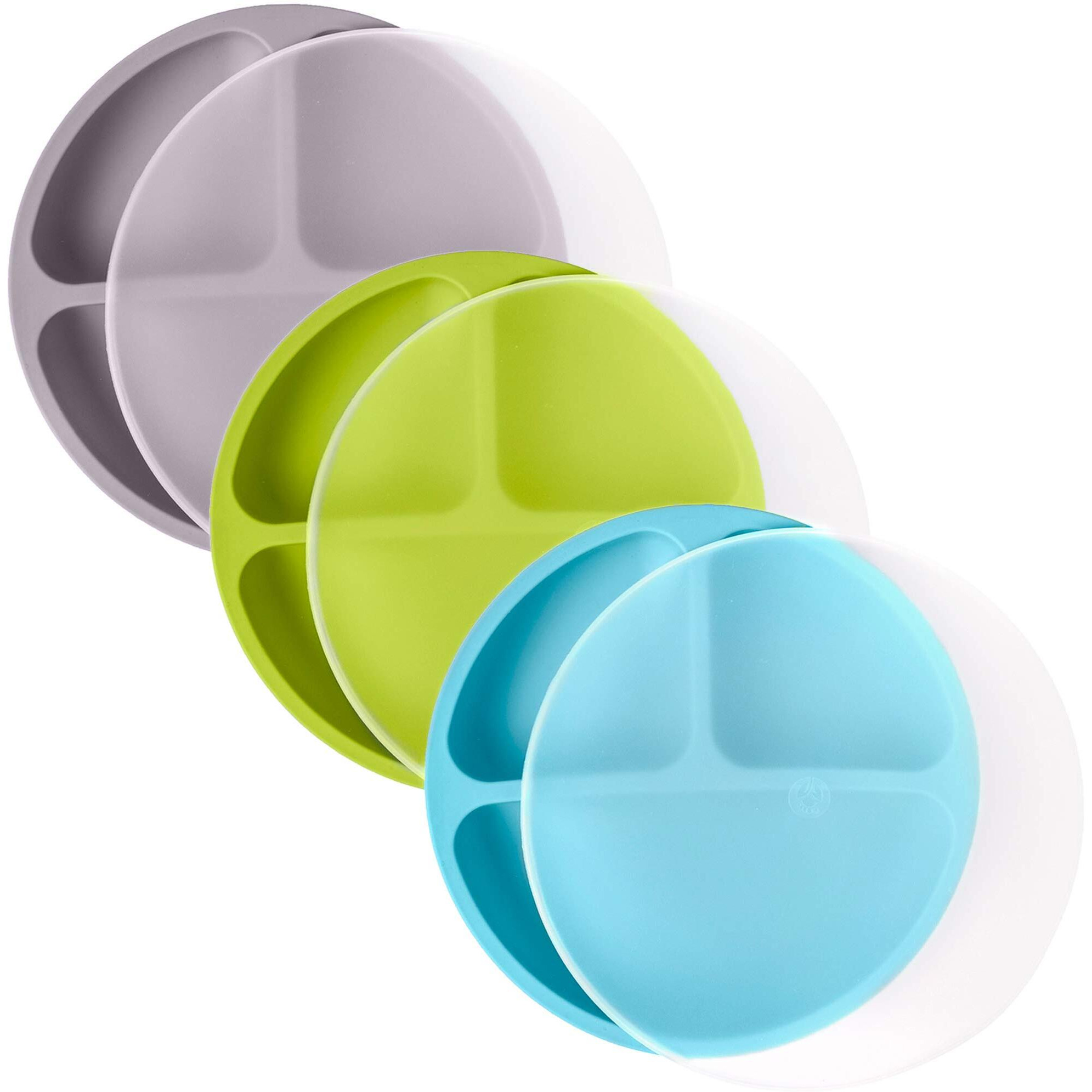 Weesprout Non-Suction Silicone Divided Plates (With Lids), 100% Food Grade Silicone Plates , Divided Plates For Toddlers, Kids & Picky Eaters, Dishwasher & Microwave Safe