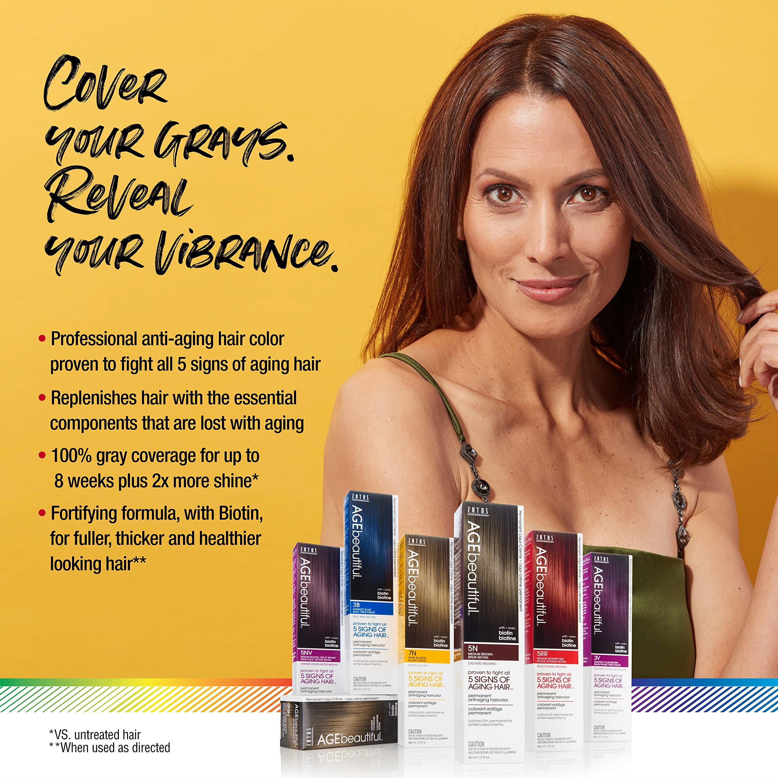 Agebeautiful Permanent Liqui Creme Hair Color Dye | 100% Gray Coverage | Anti-Aging | Professional Salon Coloring | 3V Darkest Plum Brown