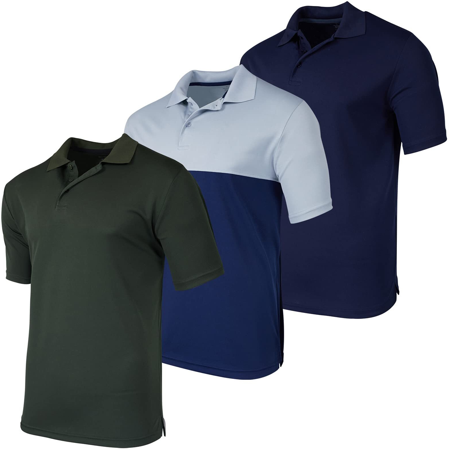 3 PackMens Quick Dry Fit Polo Shirt Short Sleeve Golf Tennis Clothing Active Wear Athletic Performance Tech Sports Essentials Moisture Wicking Casual Dri-Fit T Shirts,Set 2-L