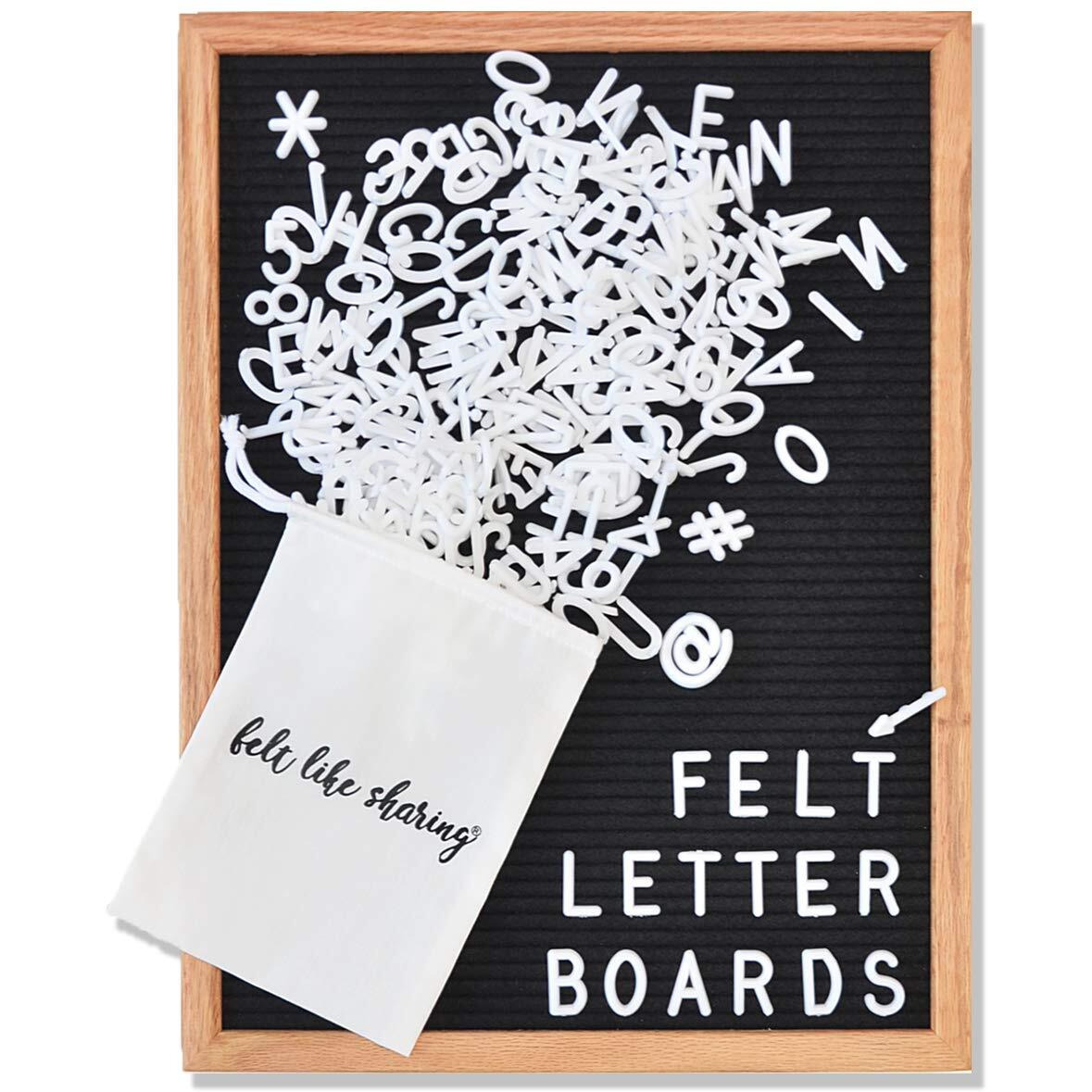 Black Felt Letter Board 12X16 Inches, Changeable Letter Board Plus 348 White Plastic Letters, Warm Oak Frame Wooden Letter Board W/Sawtooth Wall Hanger + Drawstring Pouch For Letterboard Letters