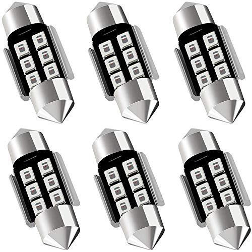 Auxlight De3175 De3021 De3022 3175 31Mm 1.22Afestoon Canbus Error Free Led Interior Light Bulbs Brilliant Red, Super Bright 6Smd Chips For Dome Map Door Courtesy License Plate Lights (Pack Of 6)