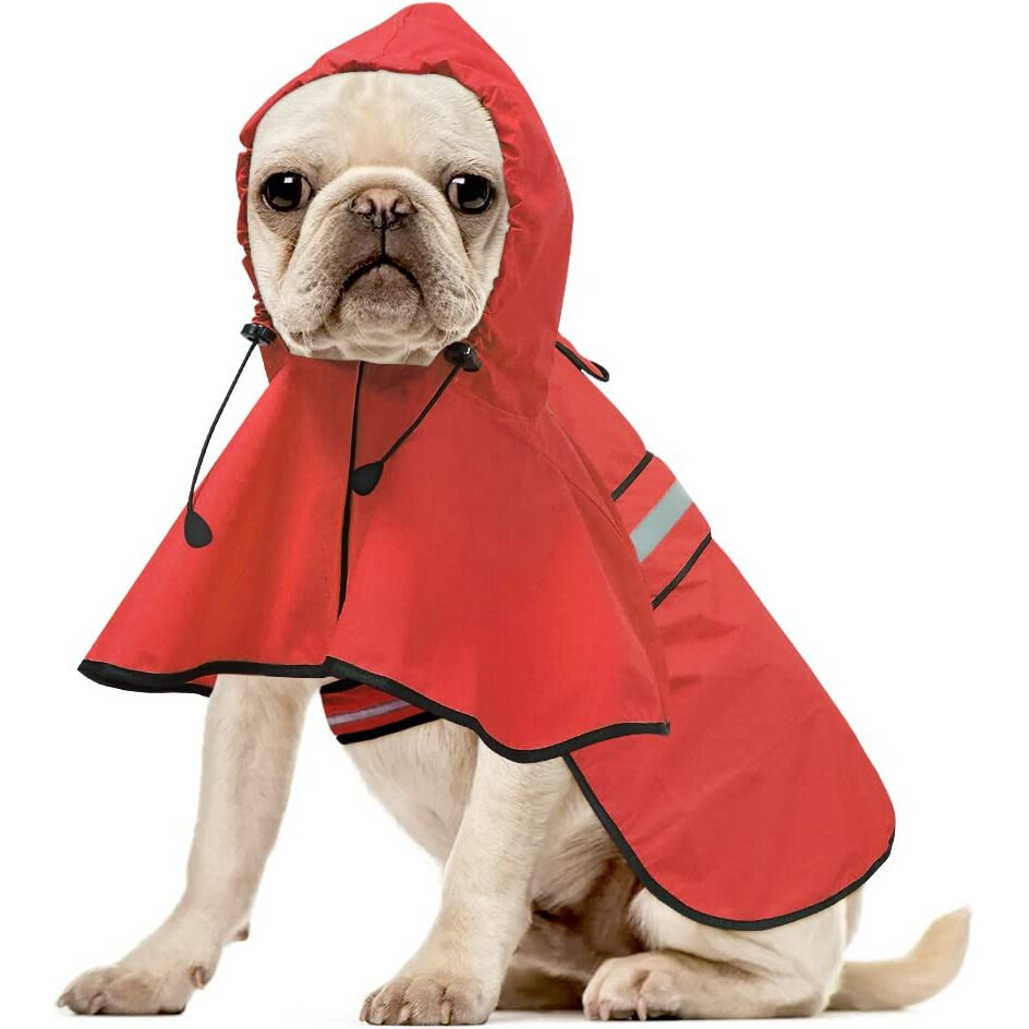 Ezierfy Reflective Dog Raincoat - Adjustable Waterproof Pet Rain Jacket, Lightweight Dog Hooded Rain Slicker Poncho For Small To X- Large Dogs And Puppies (Red, Small)
