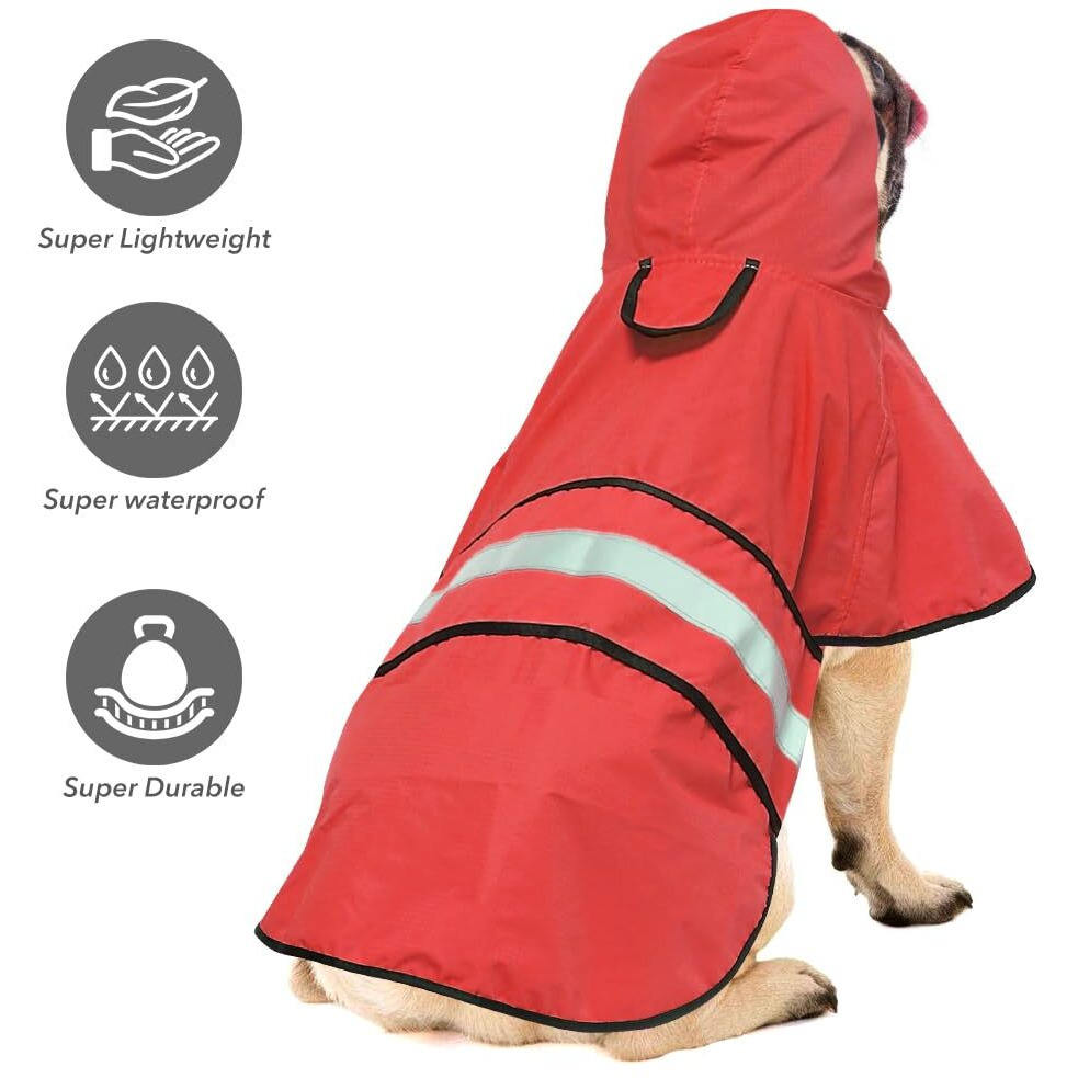 Ezierfy Reflective Dog Raincoat - Adjustable Waterproof Pet Rain Jacket, Lightweight Dog Hooded Rain Slicker Poncho For Small To X- Large Dogs And Puppies (Red, Small)